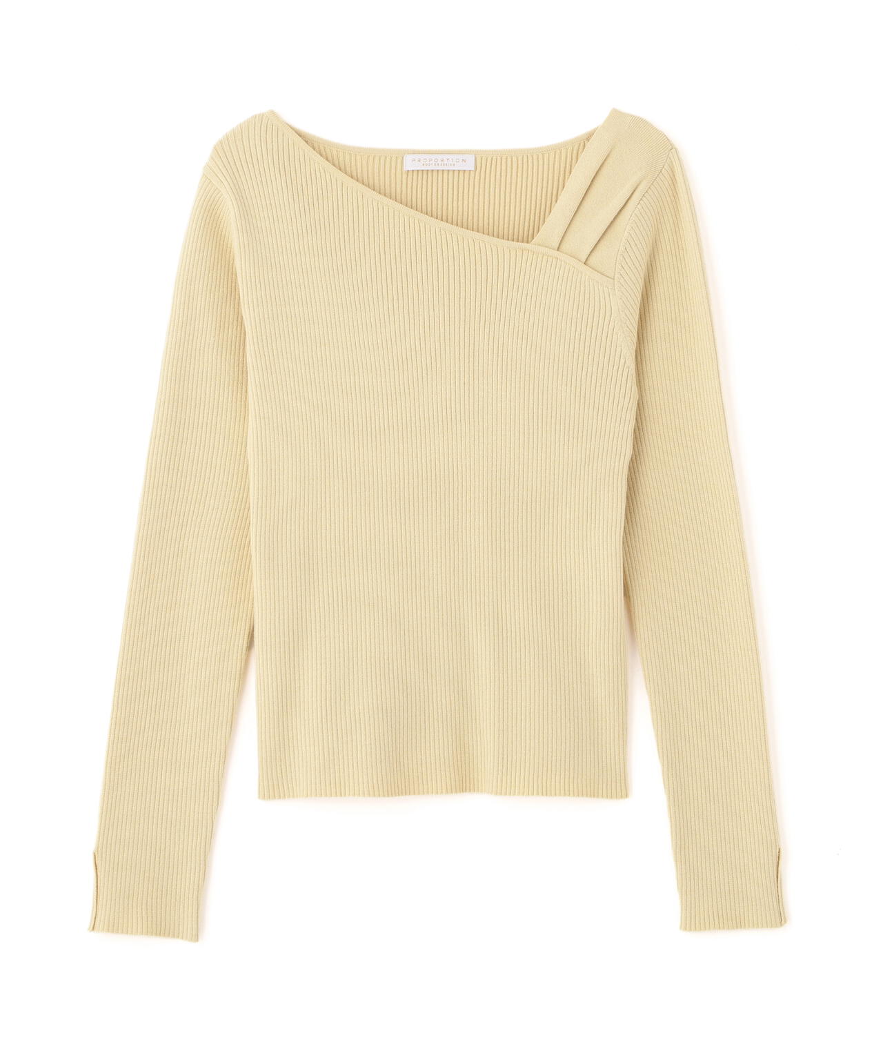 <ウォッシャブル>アシメネックリブニット