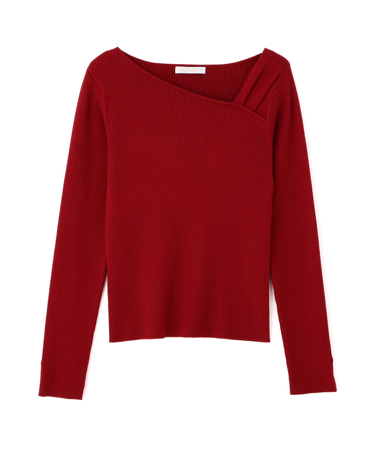 <ウォッシャブル>アシメネックリブニット