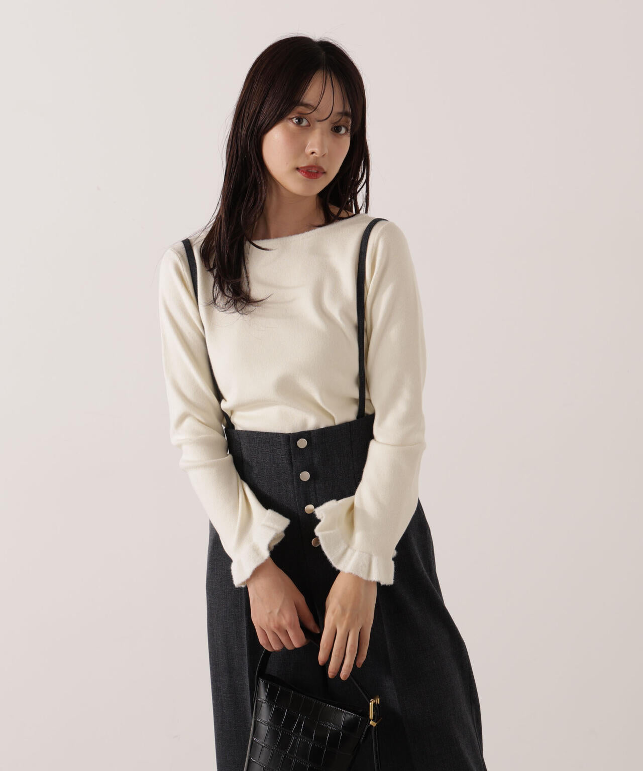 <ウォッシャブル>ミニフェザー部分スリーブニット