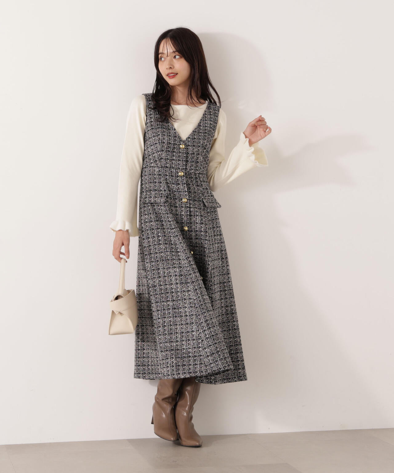 <ウォッシャブル>ミニフェザー部分スリーブニット