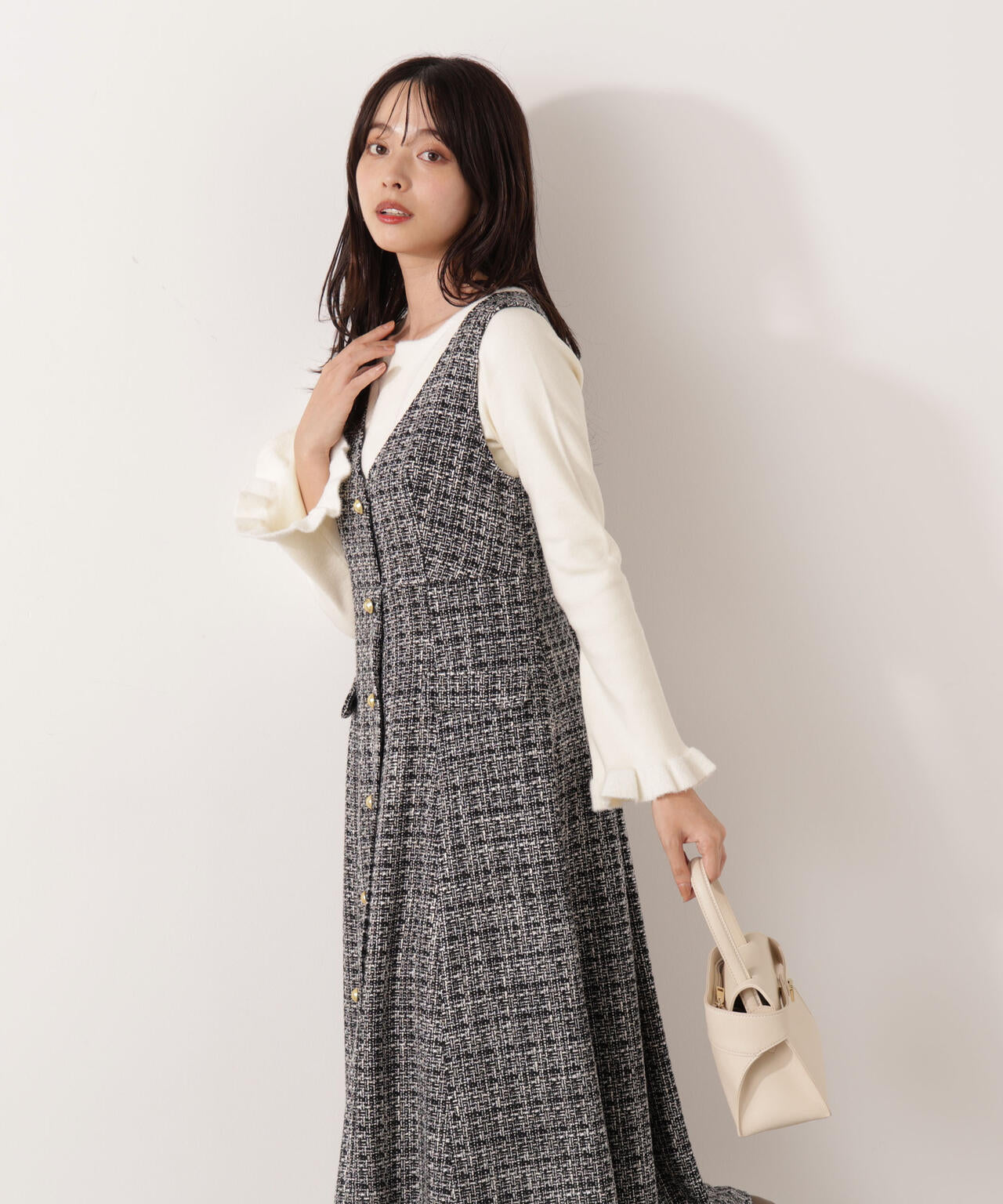 <ウォッシャブル>ミニフェザー部分スリーブニット