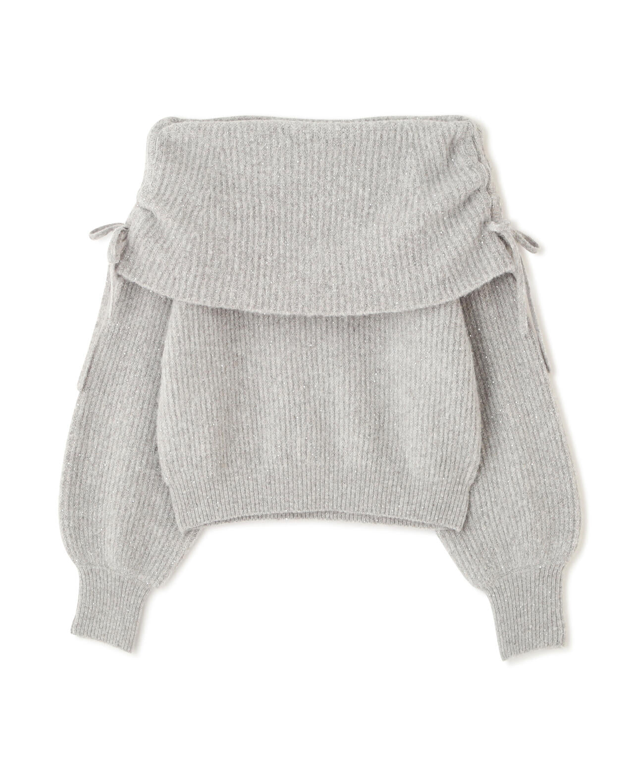 リボン付きオフショルニット