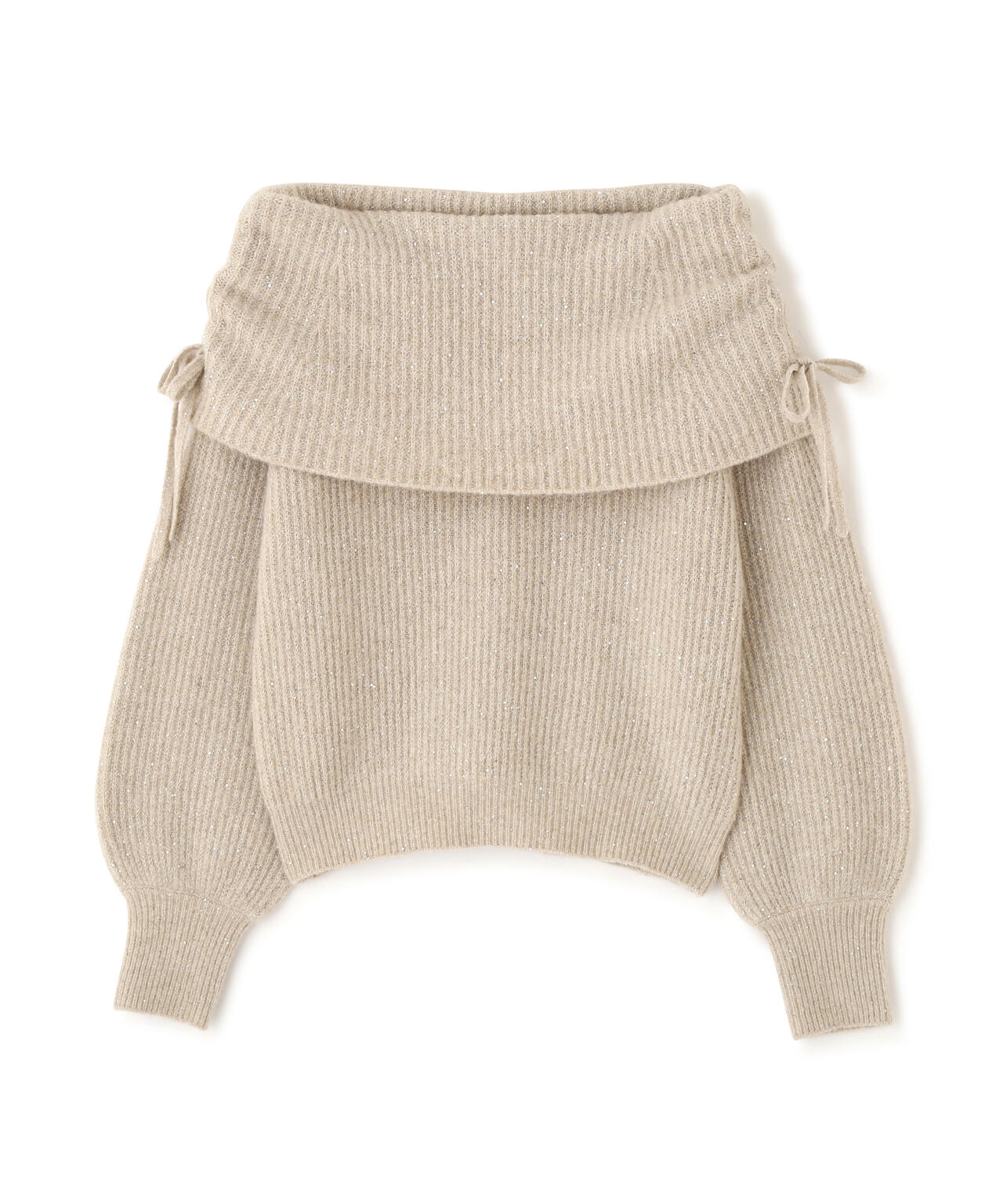 リボン付きオフショルニット