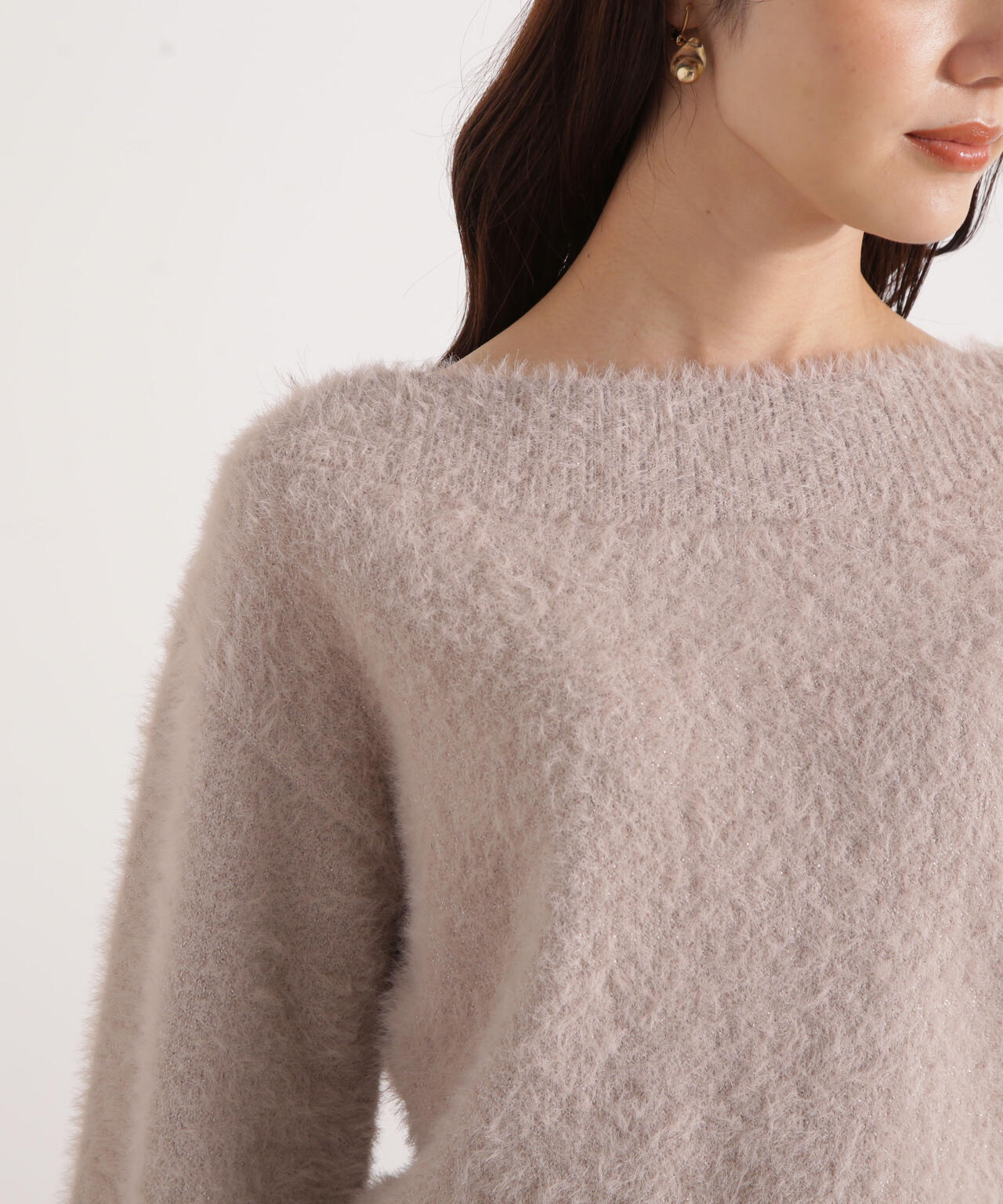 【加藤栞さん着用】ミニシャギーオフショルニット【ネイビー:WEB・一部店舗限定】