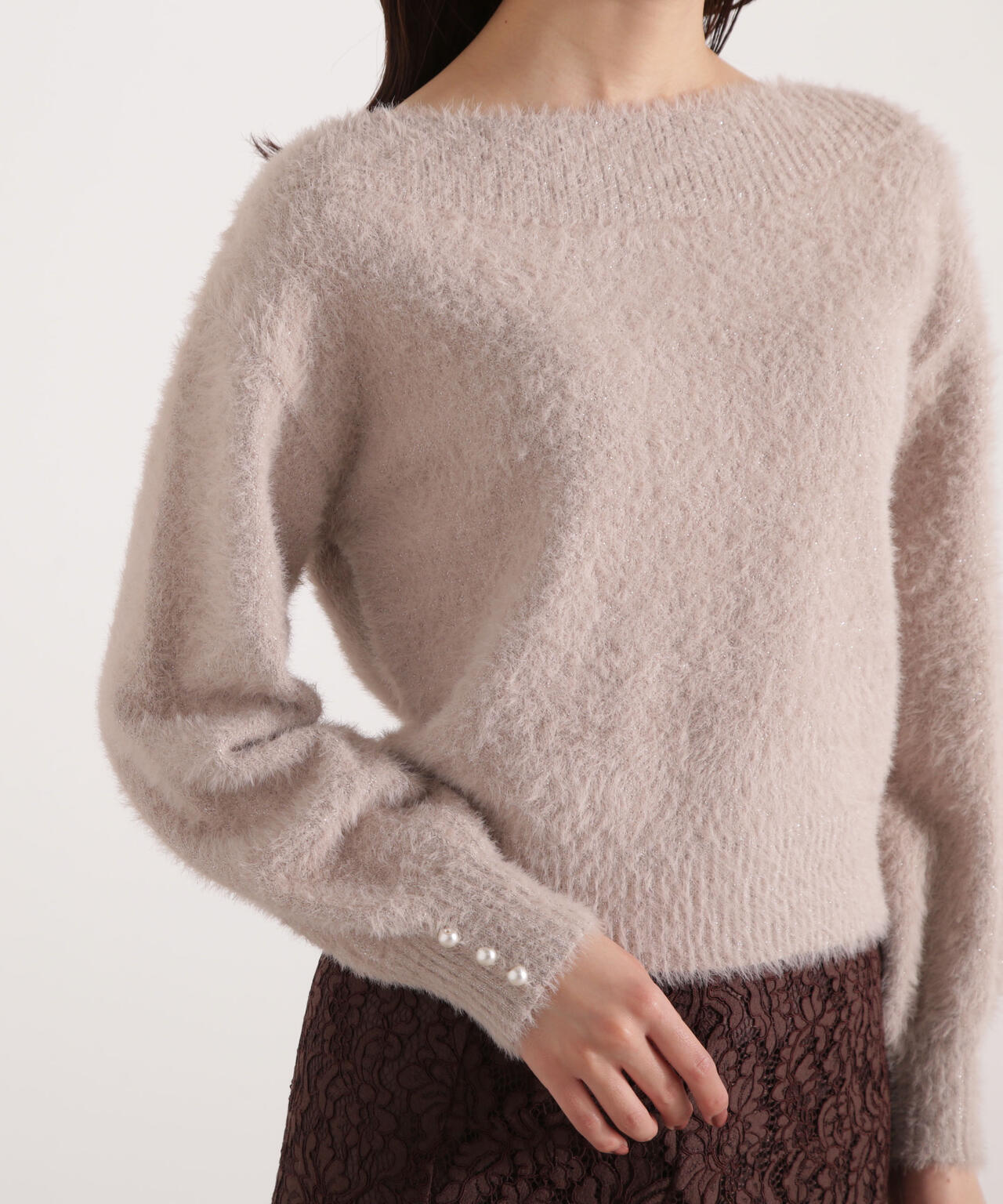 【加藤栞さん着用】ミニシャギーオフショルニット【ネイビー:WEB・一部店舗限定】