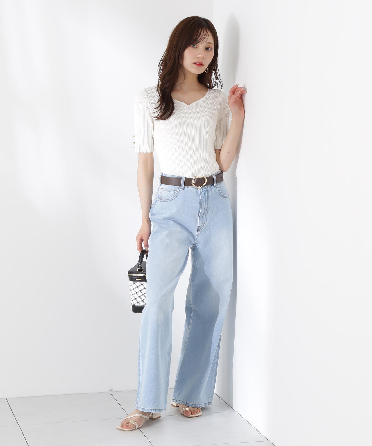 ハートネック半袖リブニット