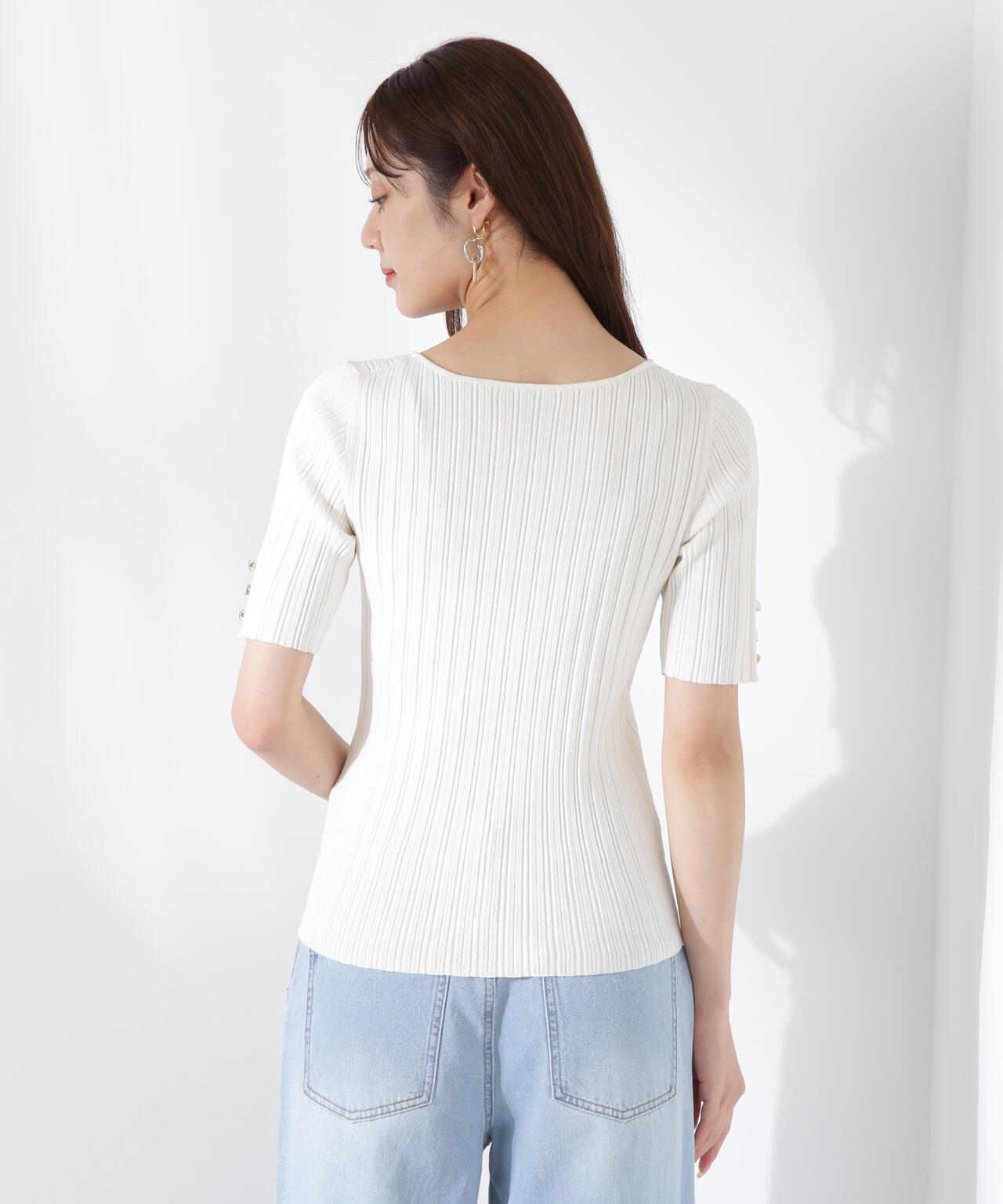 ハートネック半袖リブニット