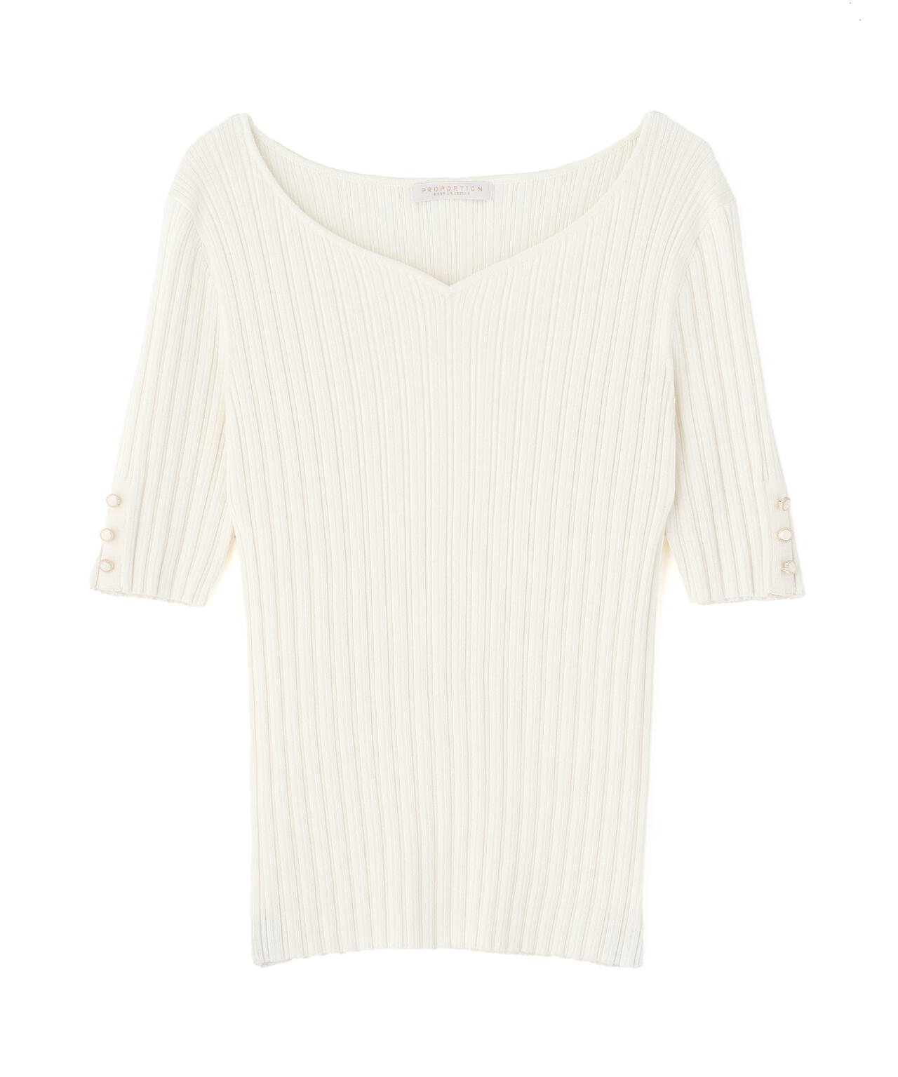 ハートネック半袖リブニット