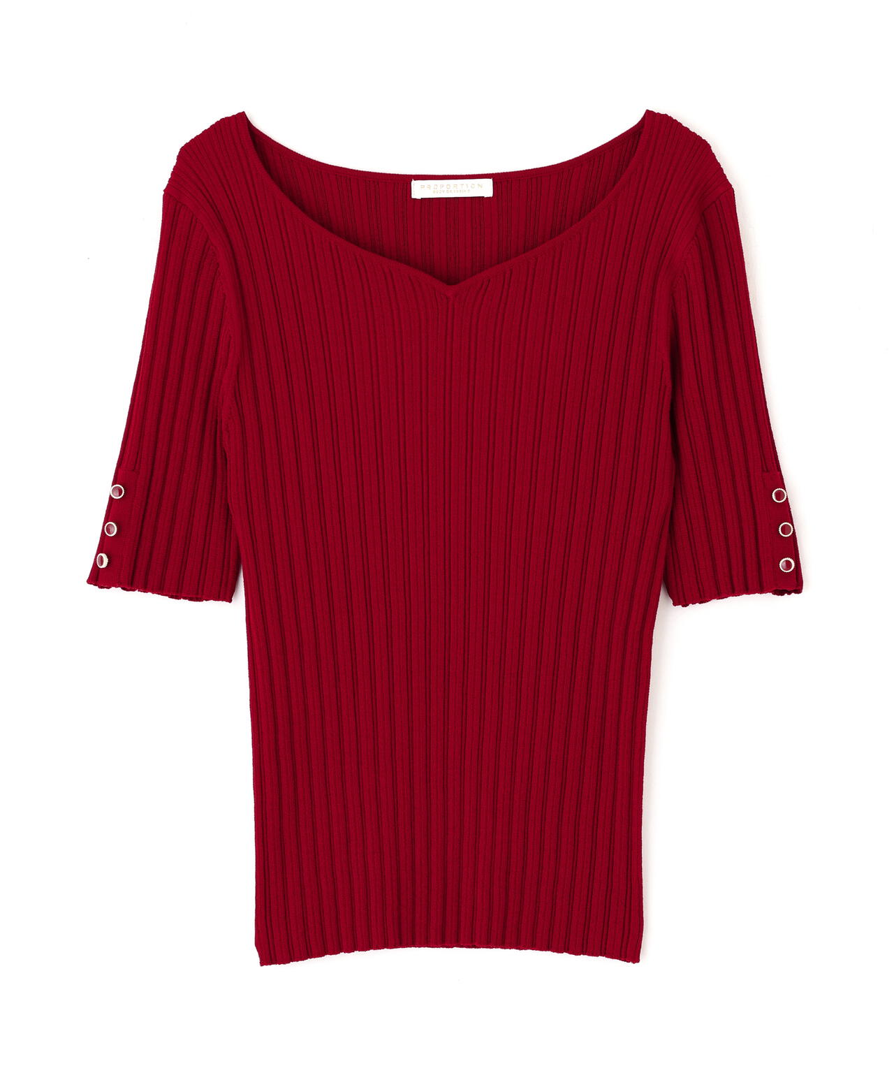 ハートネック半袖リブニット