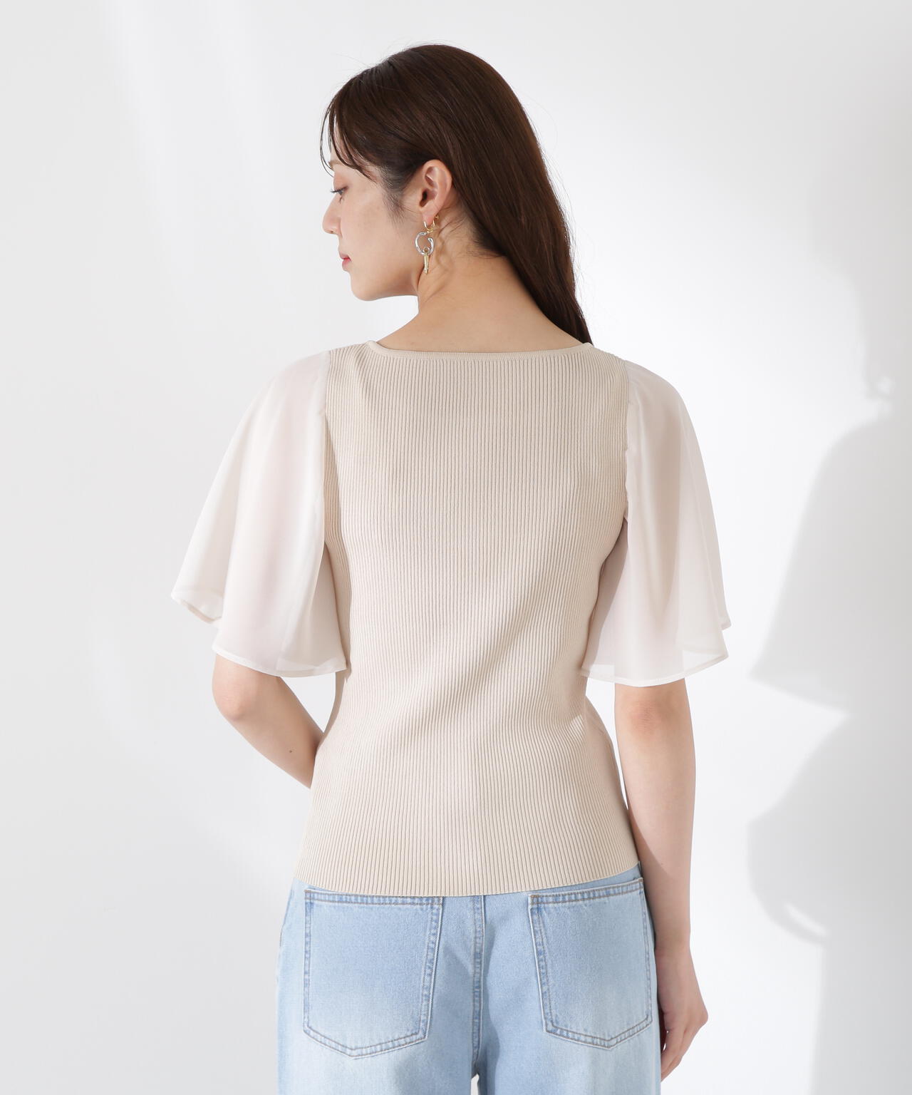 シアーフレアスリーブリブニット