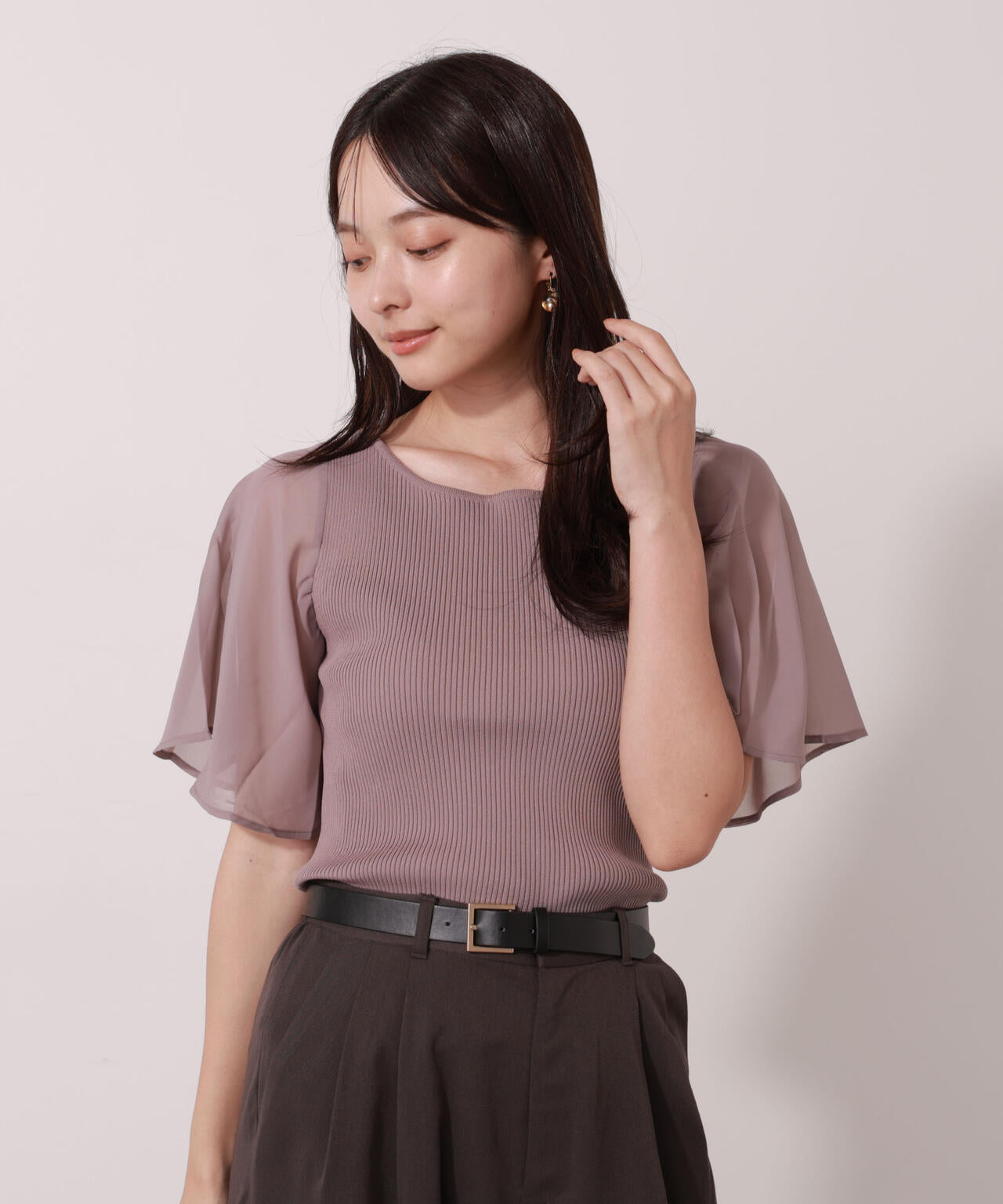 シアーフレアスリーブリブニット