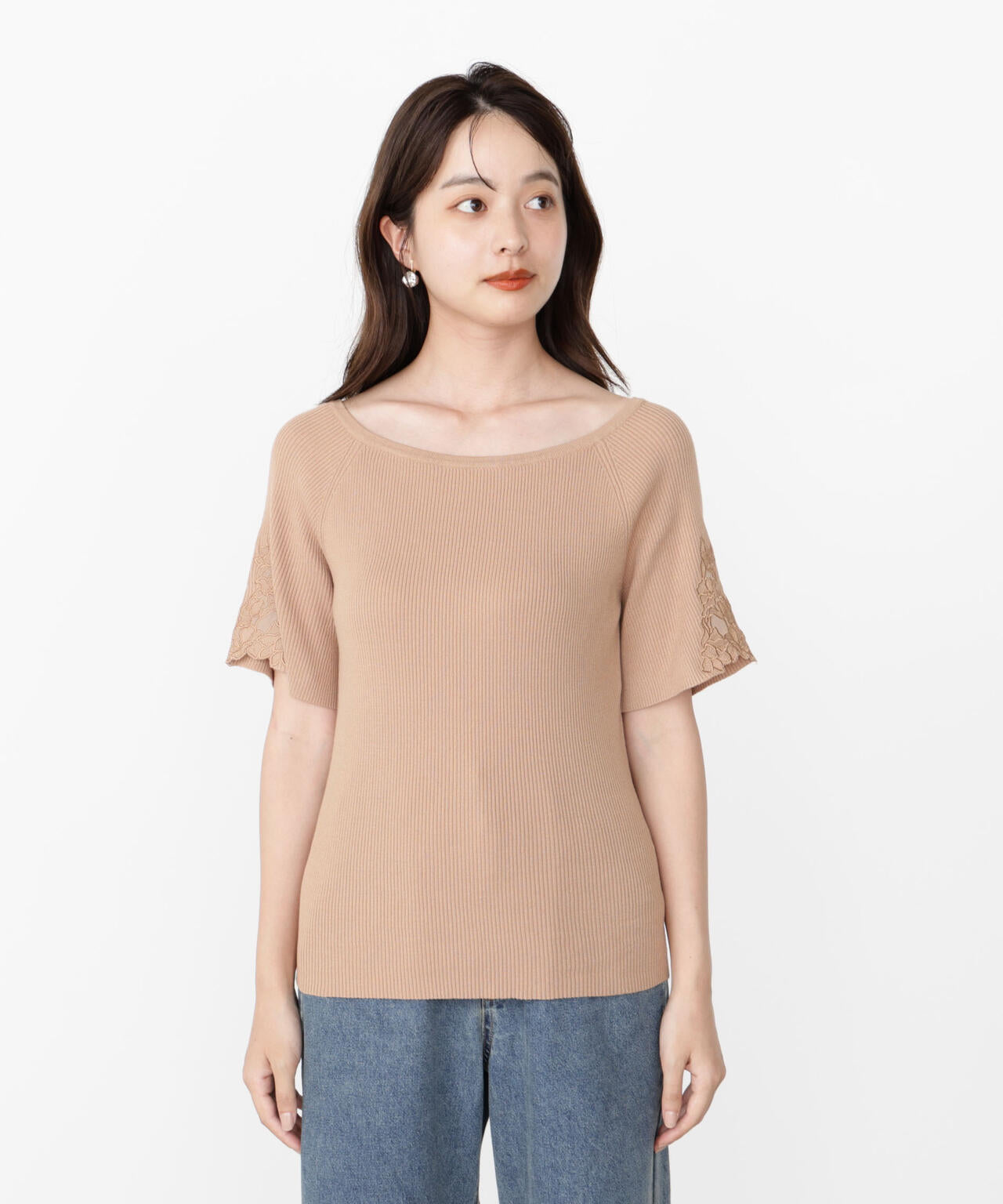 エンブロイダリースリーブニット