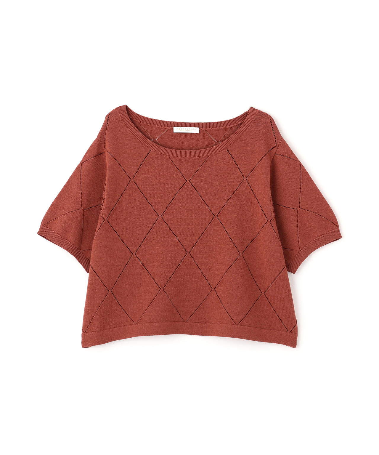 <ハンドウォッシャブル>ダイヤ柄半袖ニット