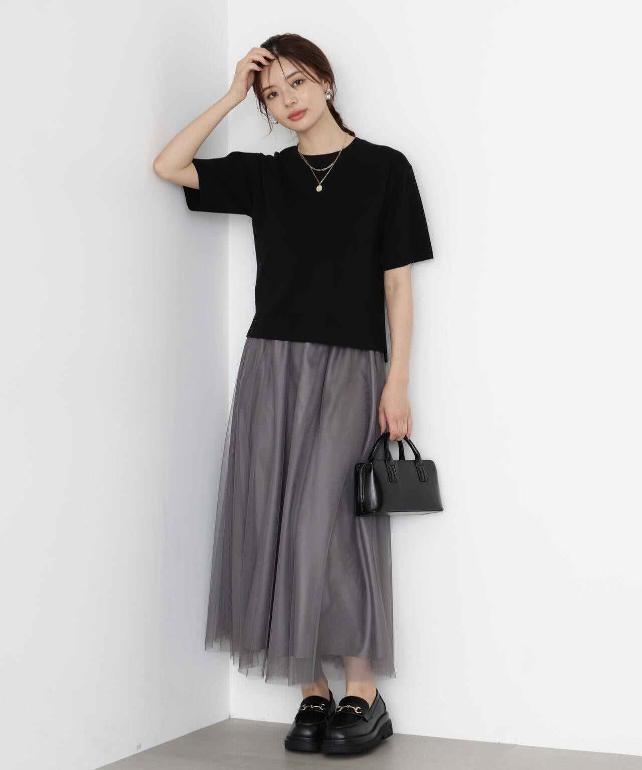 【松川星さん着用】<ハンドウォッシャブル>ハーフスリーブニットプルオーバー