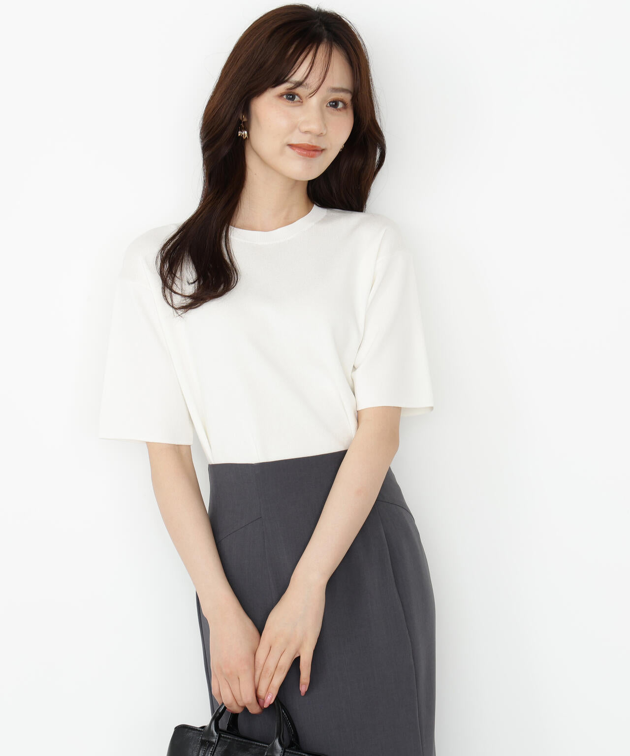 【松川星さん着用】<ハンドウォッシャブル>ハーフスリーブニットプルオーバー