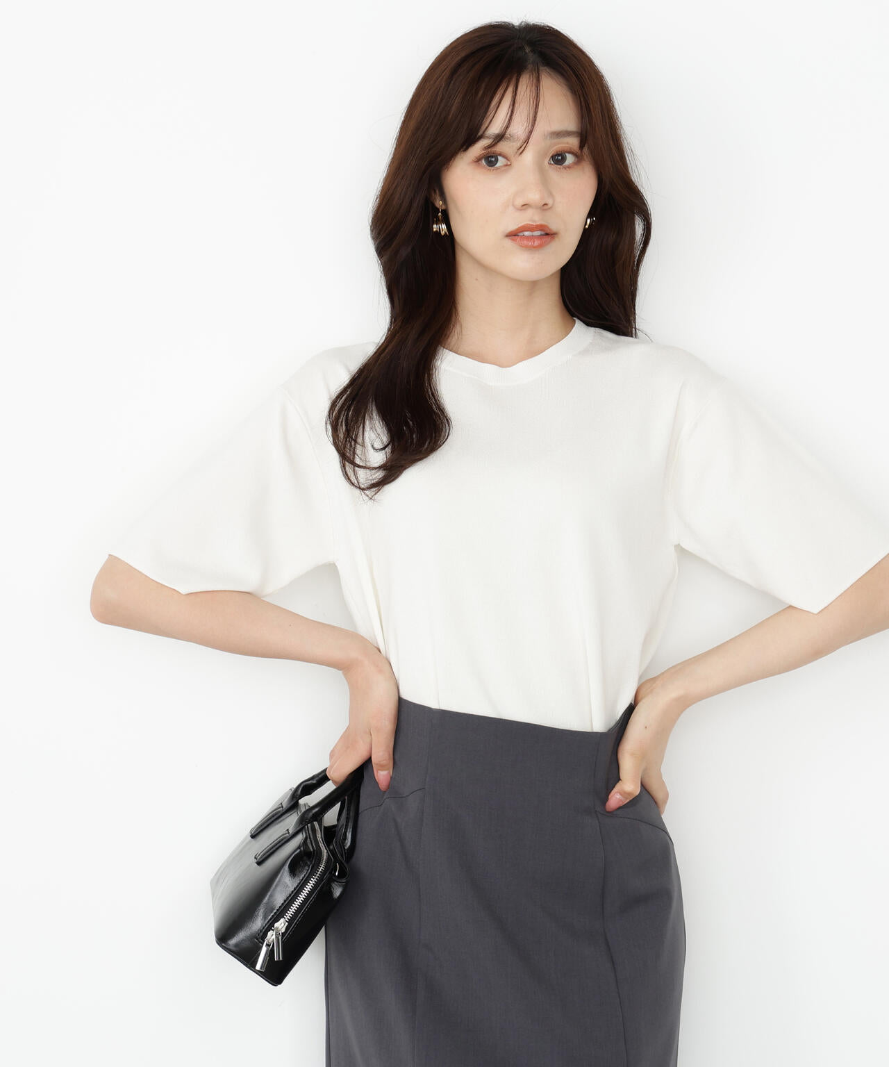 【松川星さん着用】<ハンドウォッシャブル>ハーフスリーブニットプルオーバー