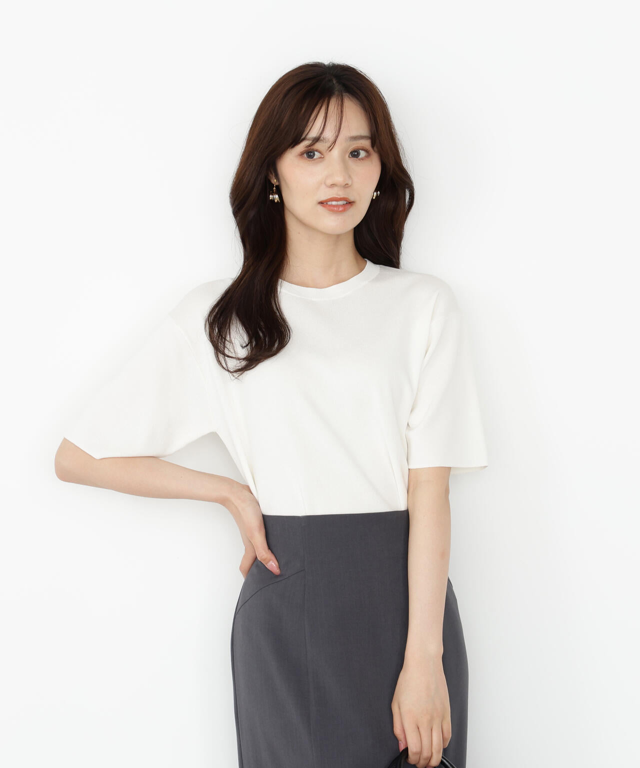 【松川星さん着用】<ハンドウォッシャブル>ハーフスリーブニットプルオーバー