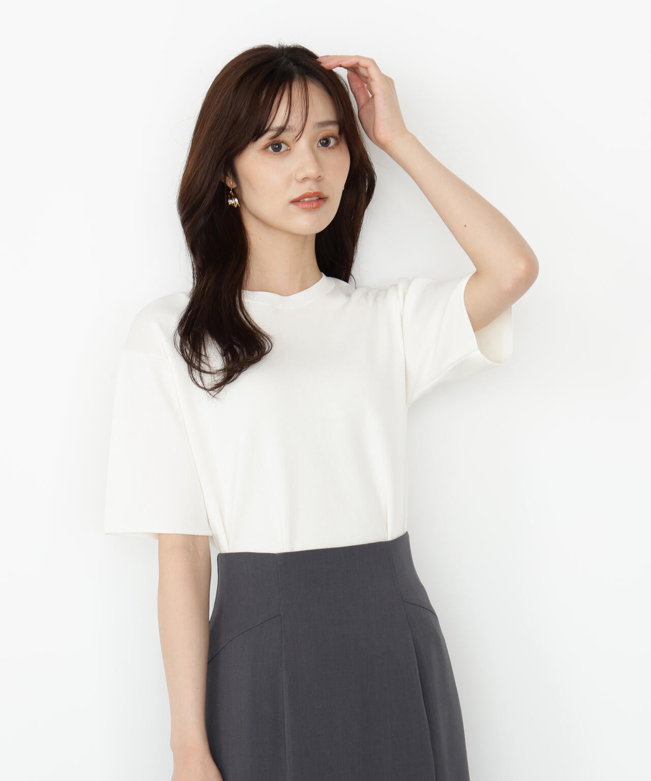 【松川星さん着用】<ハンドウォッシャブル>ハーフスリーブニットプルオーバー