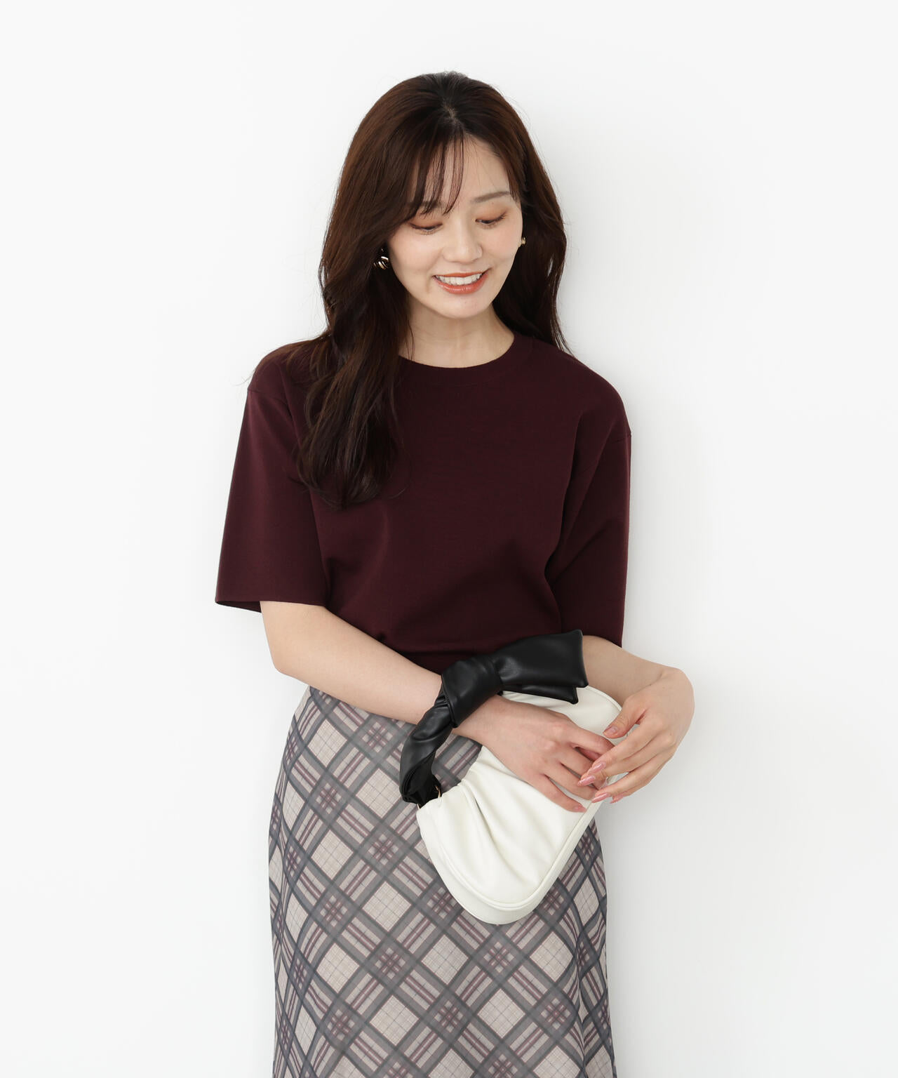 【松川星さん着用】<ハンドウォッシャブル>ハーフスリーブニットプルオーバー