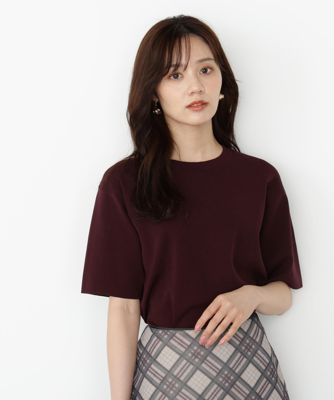 【松川星さん着用】<ハンドウォッシャブル>ハーフスリーブニットプルオーバー