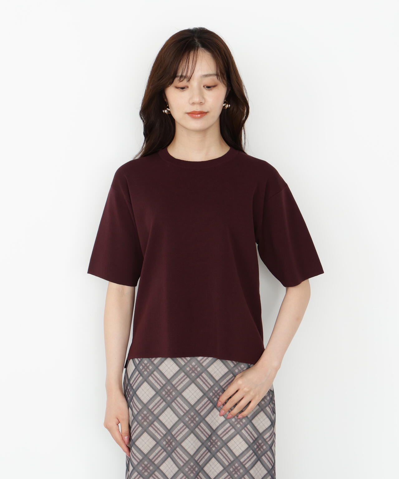 【松川星さん着用】<ハンドウォッシャブル>ハーフスリーブニットプルオーバー