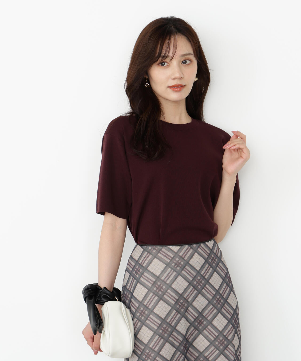 【松川星さん着用】<ハンドウォッシャブル>ハーフスリーブニットプルオーバー