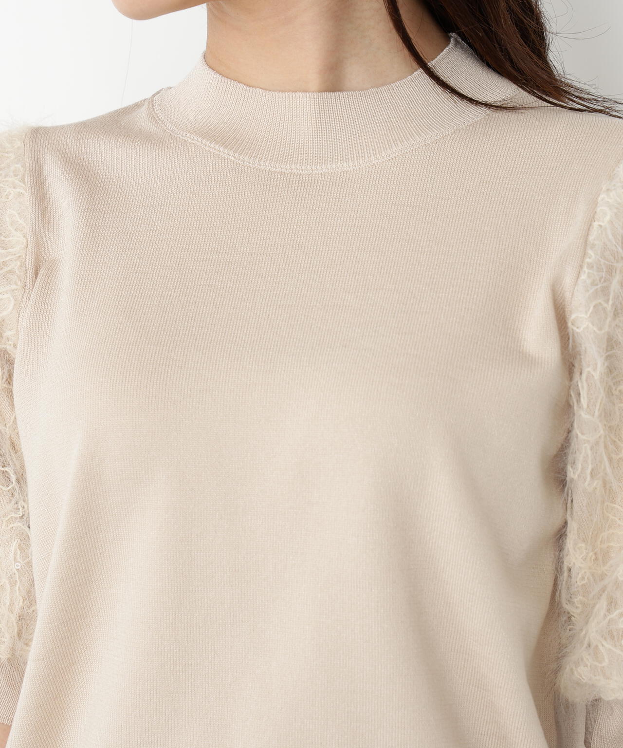 レースドッキングスリーブニット【ベージュ:official site限定】