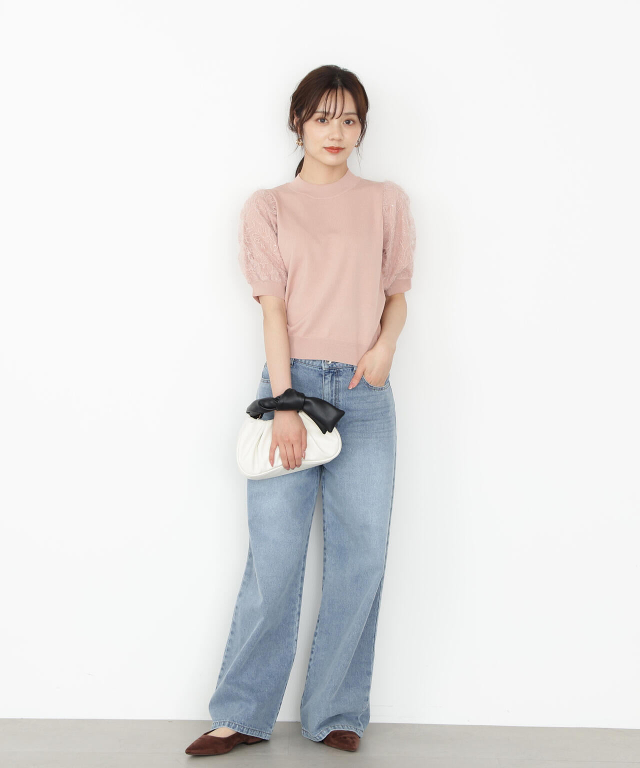 レースドッキングスリーブニット【ベージュ:official site限定】