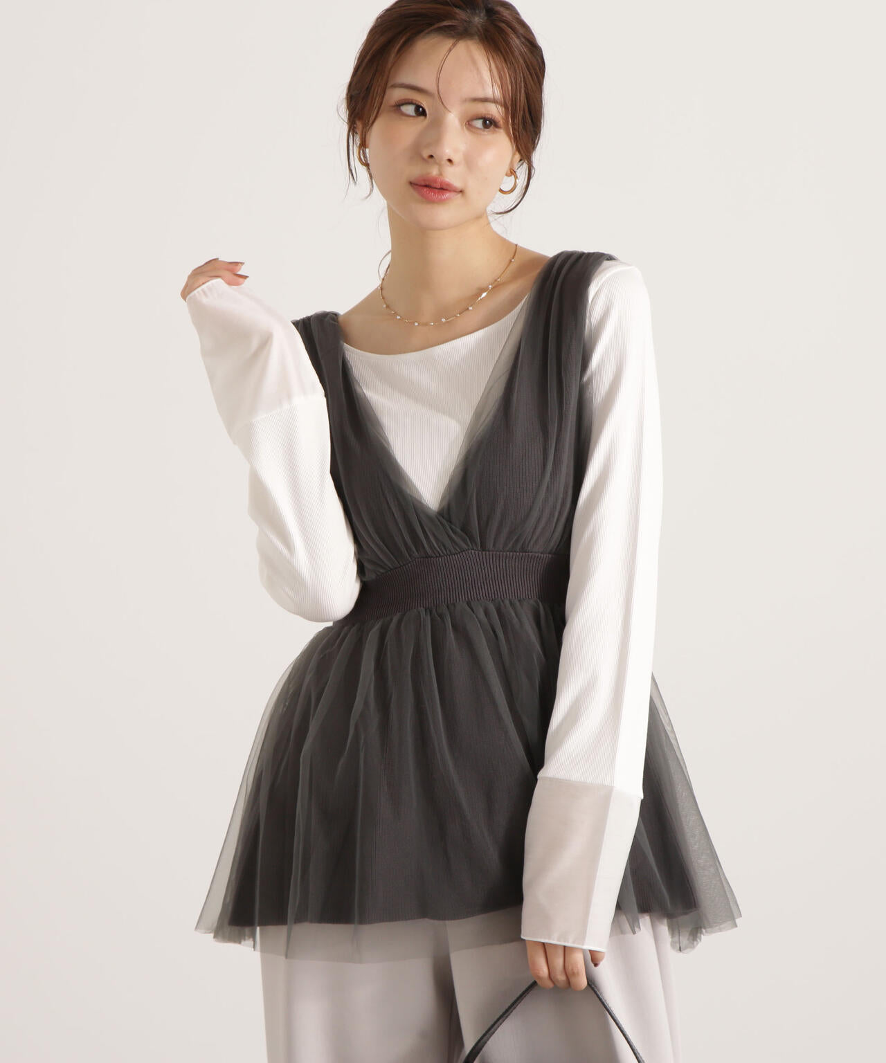 チュールドッキングニットジレ