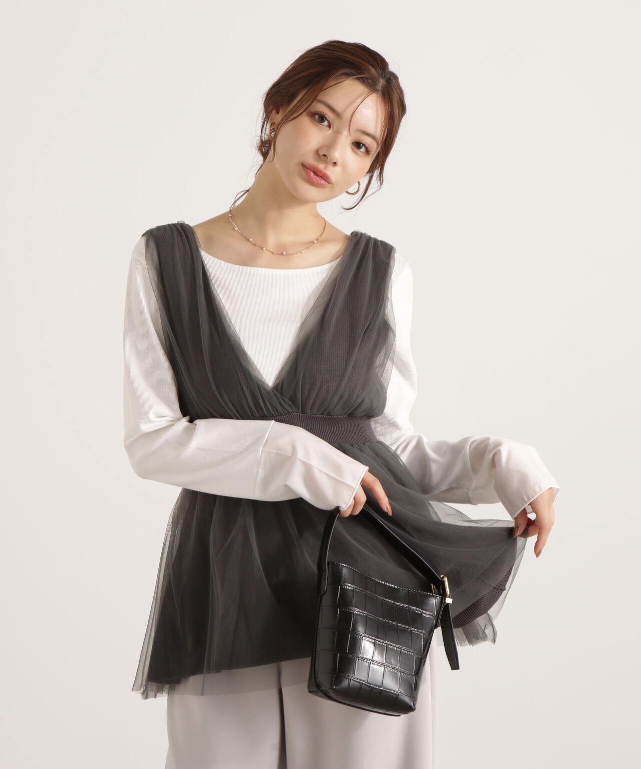 チュールドッキングニットジレ