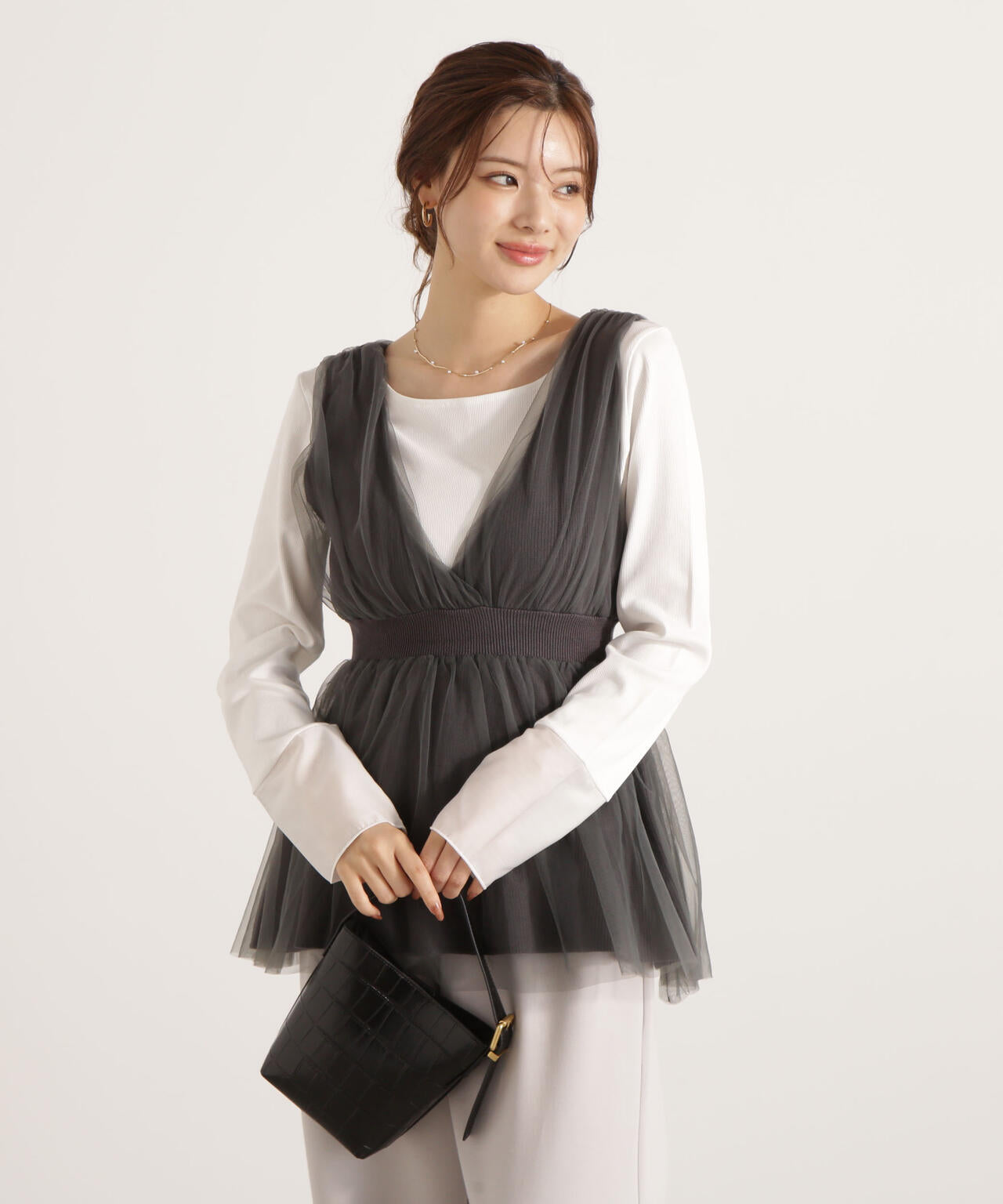 チュールドッキングニットジレ