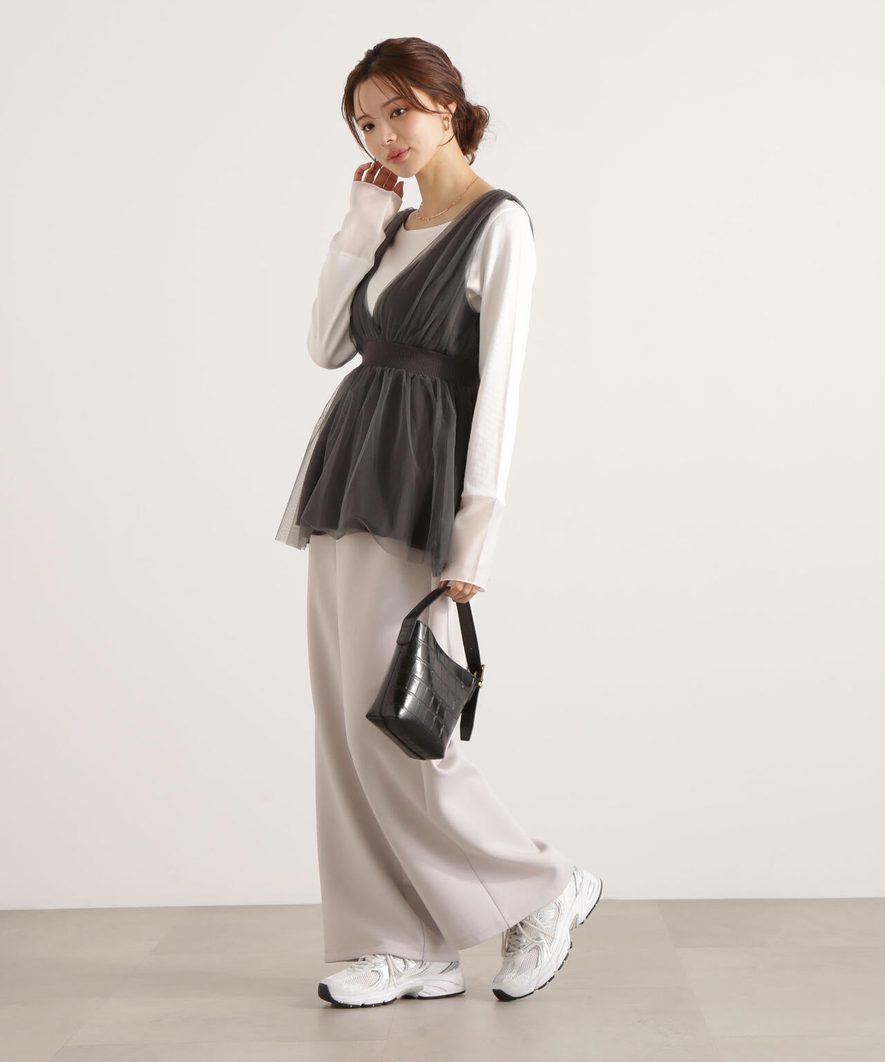 チュールドッキングニットジレ