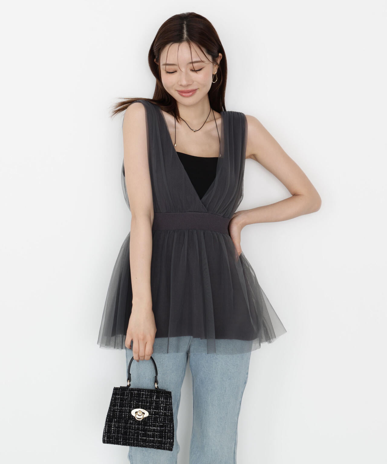 チュールドッキングニットジレ