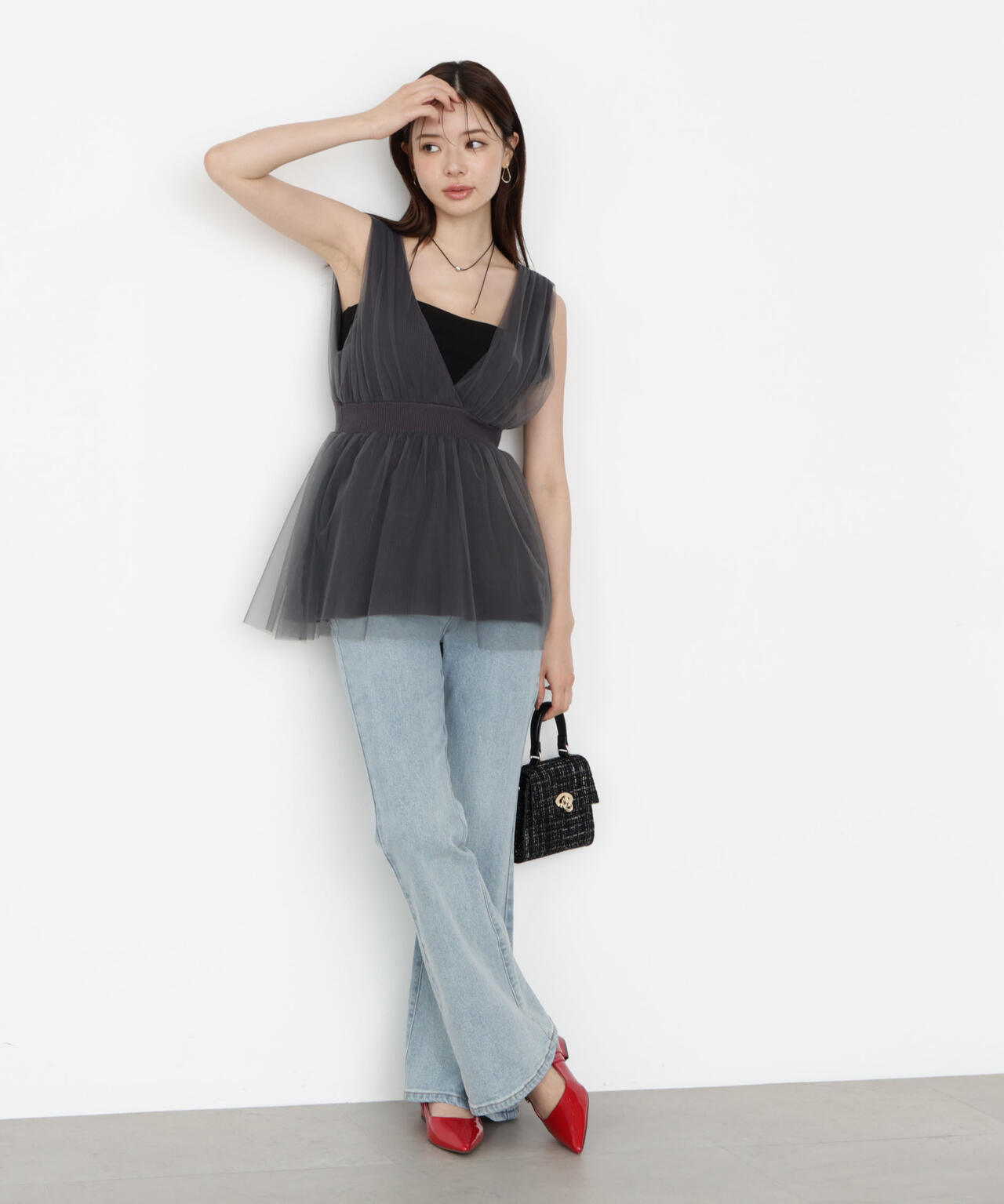 チュールドッキングニットジレ