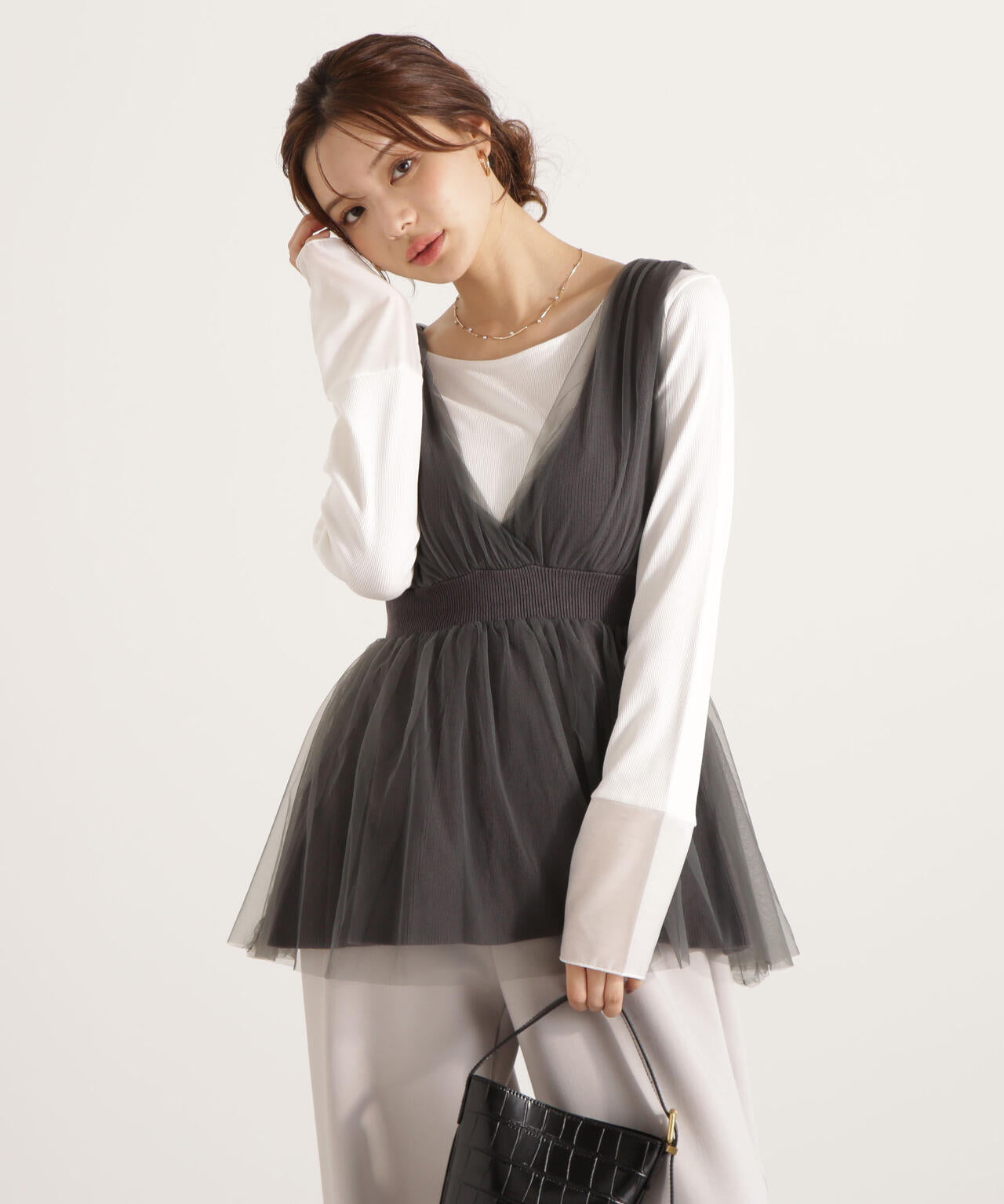 チュールドッキングニットジレ