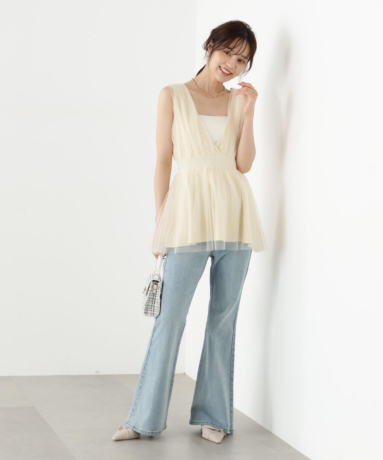 チュールドッキングニットジレ