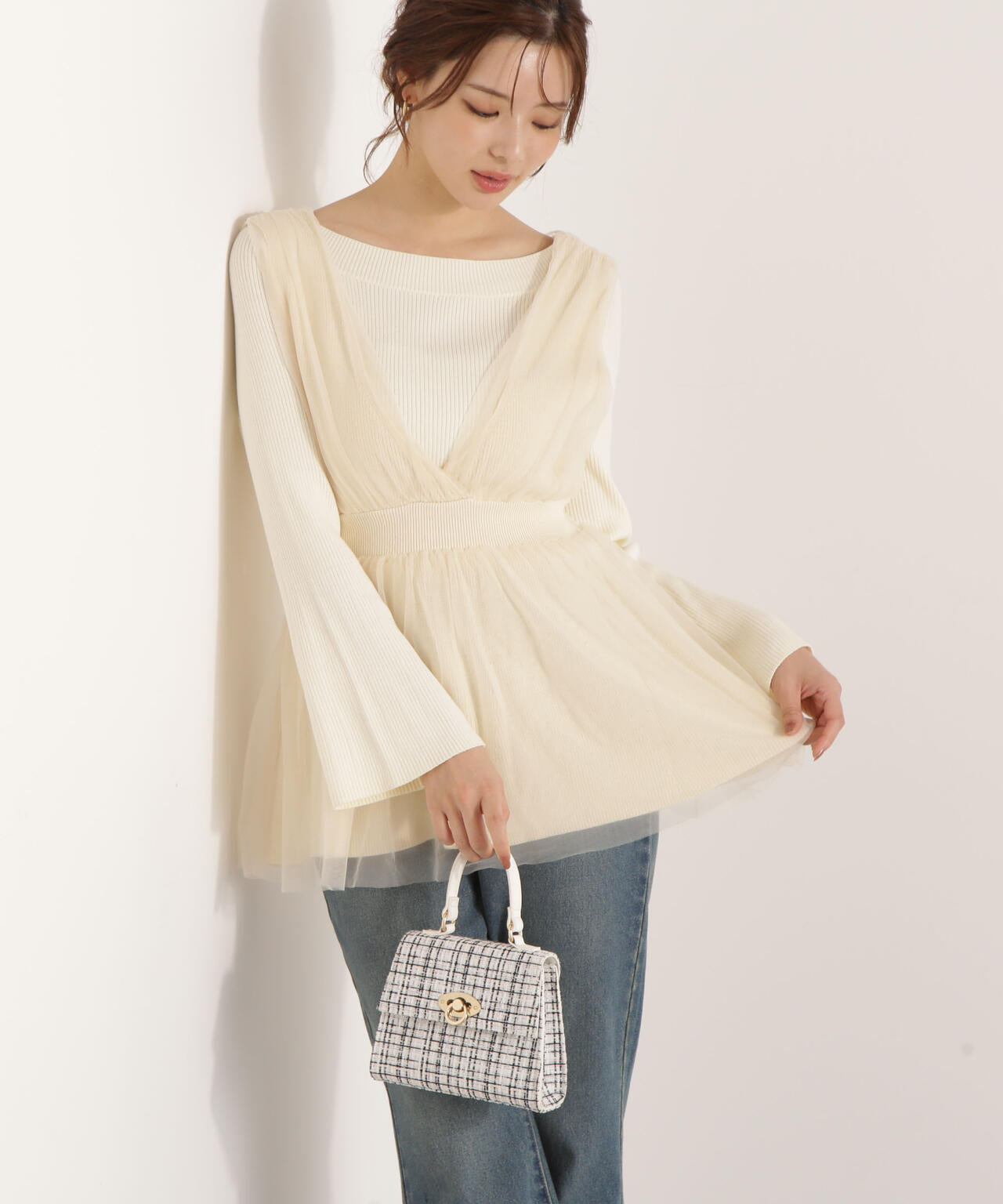 チュールドッキングニットジレ