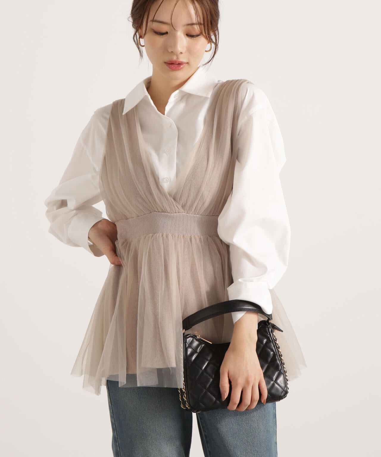 チュールドッキングニットジレ