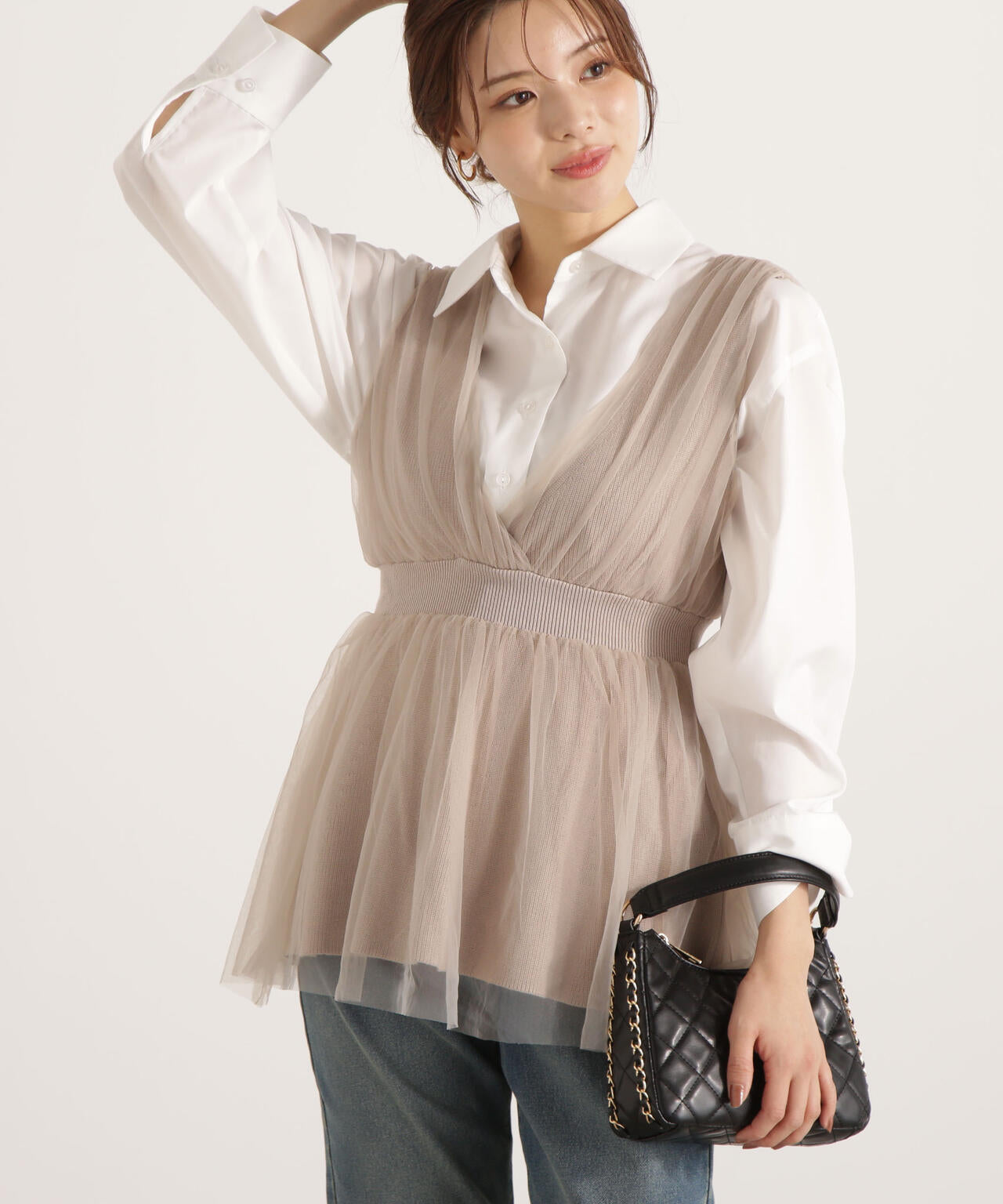 チュールドッキングニットジレ