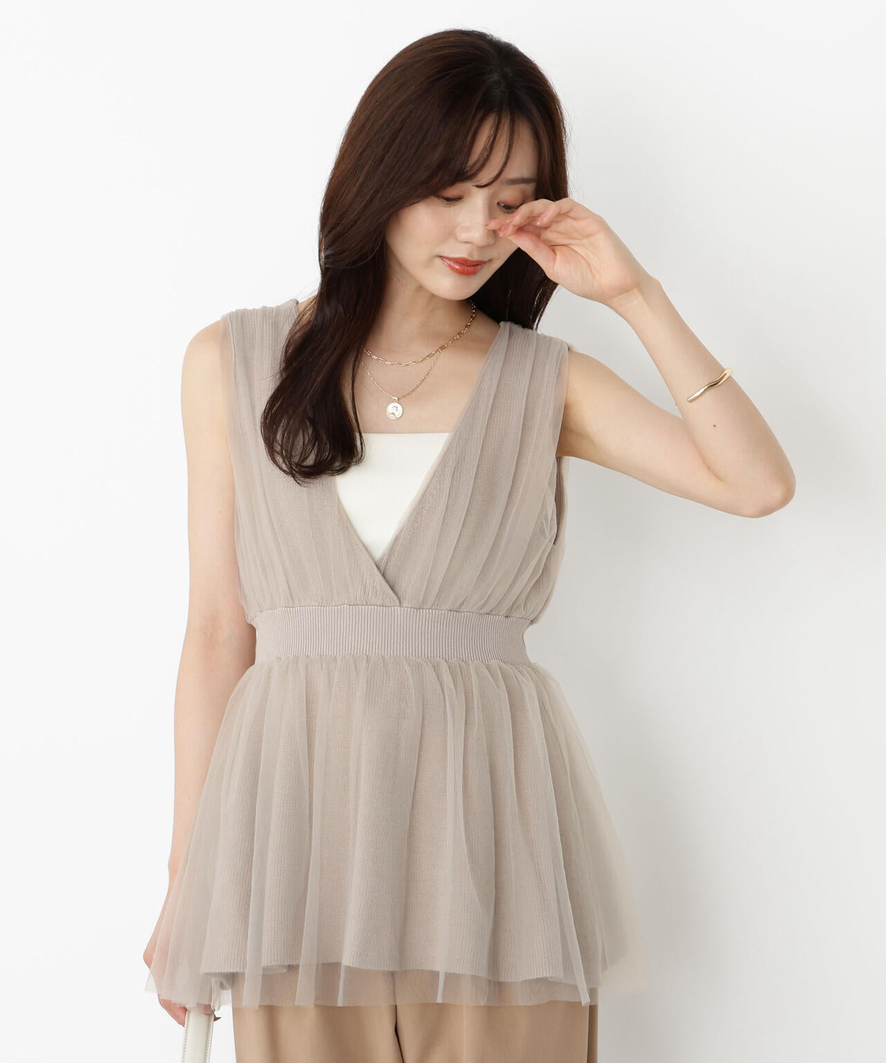 チュールドッキングニットジレ