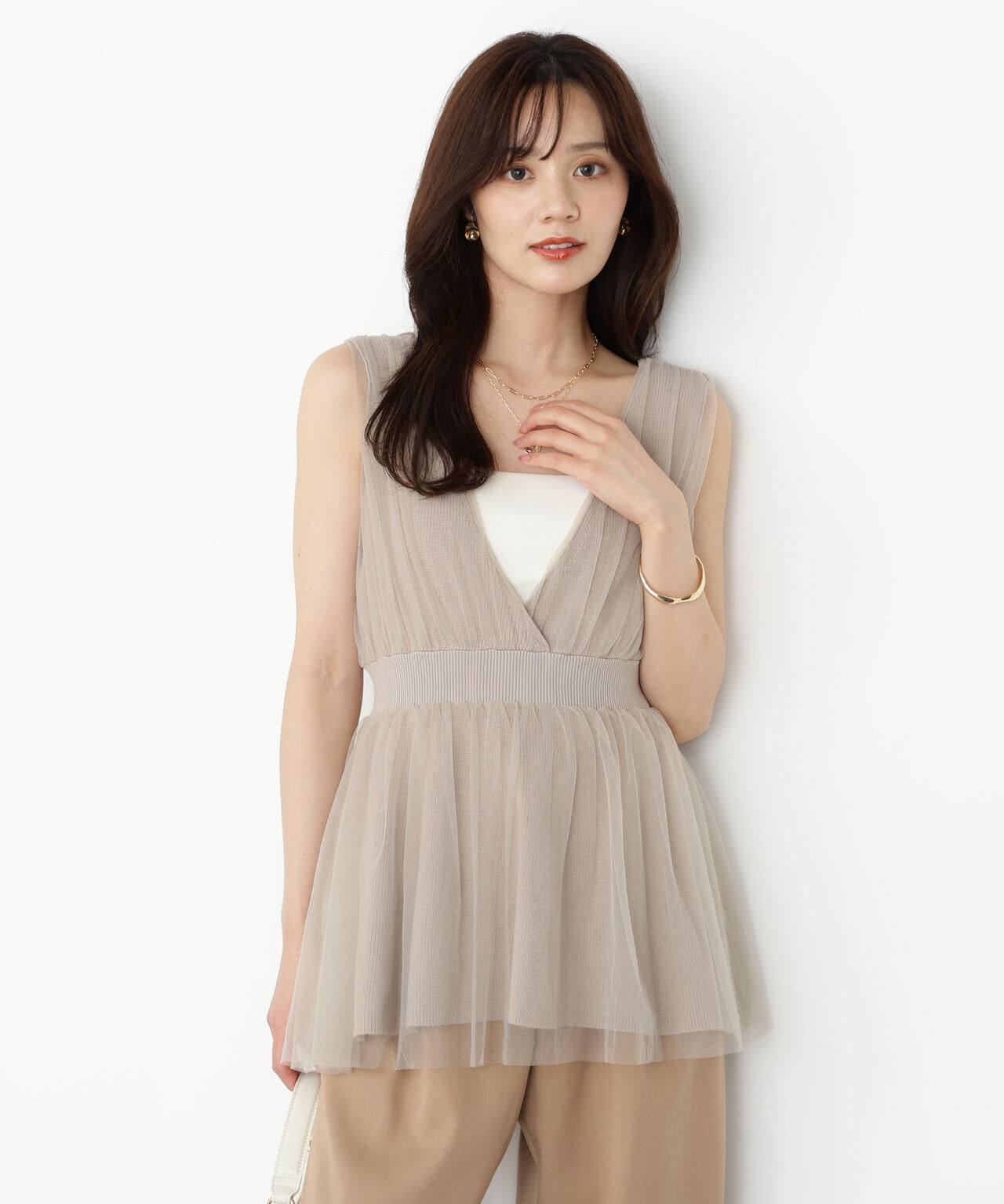 チュールドッキングニットジレ