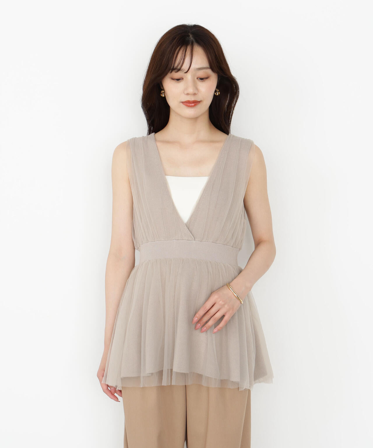 チュールドッキングニットジレ