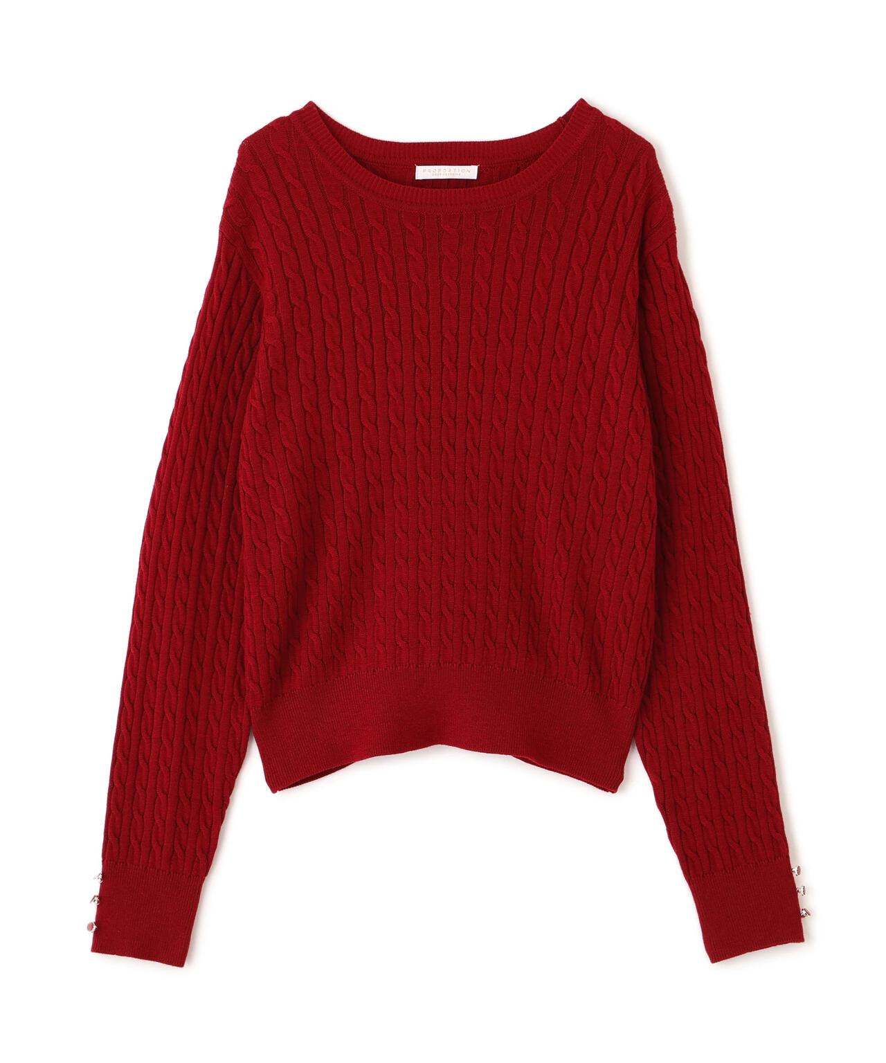 <ハンドウォッシャブル>袖釦ミニケーブルニット