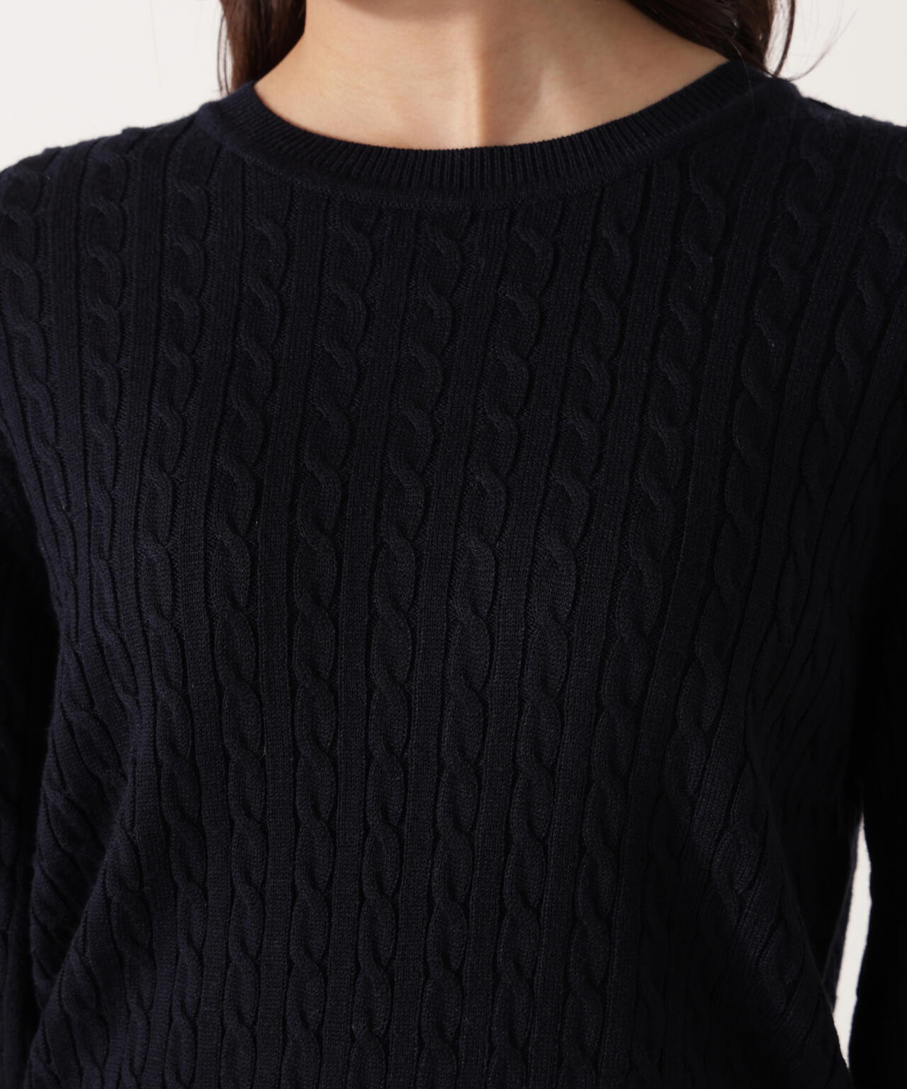 <ハンドウォッシャブル>袖釦ミニケーブルニット