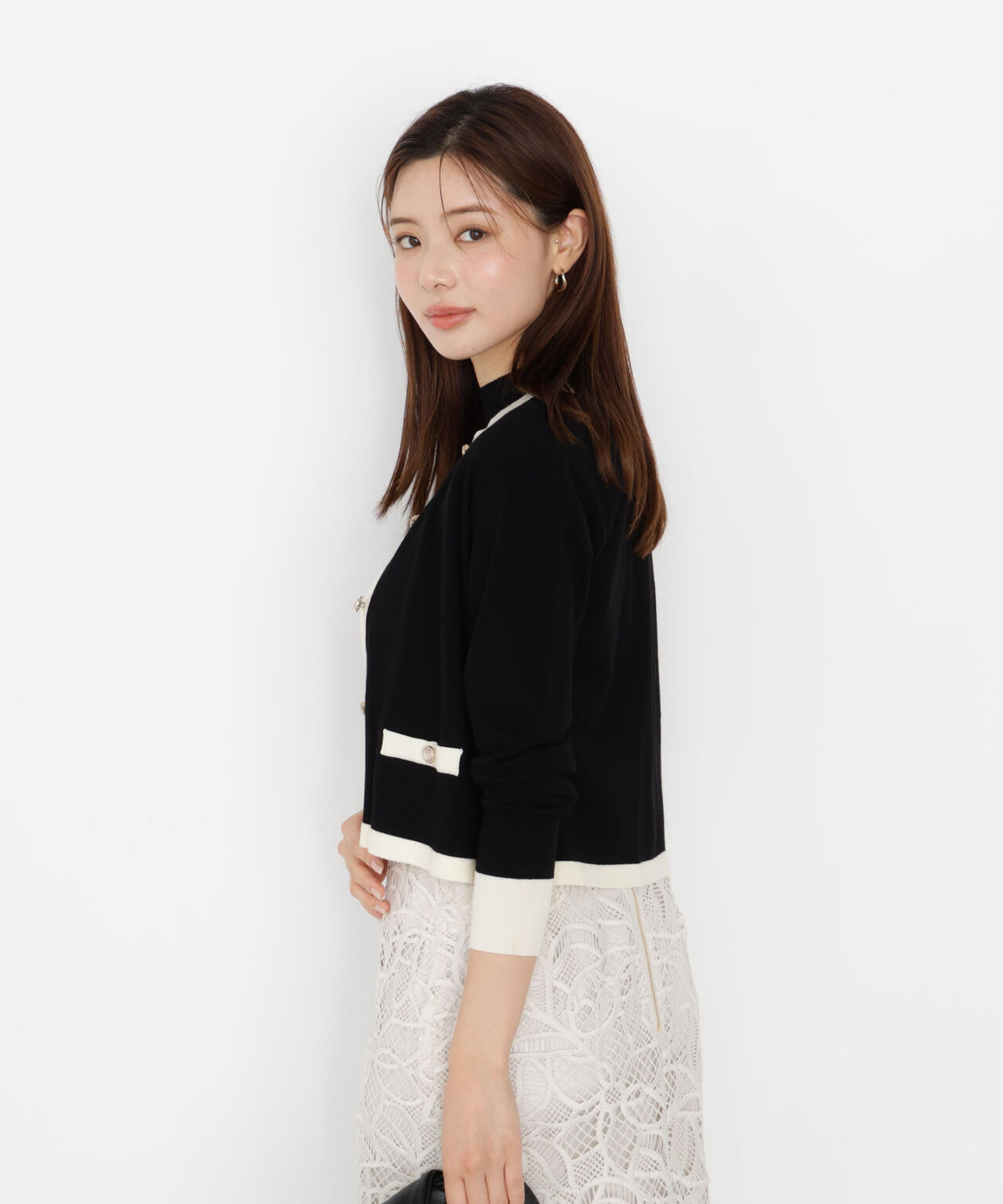 【松川星さん着用】<ハンドウォッシャブル>ニュアンス釦ニットアンサンブル