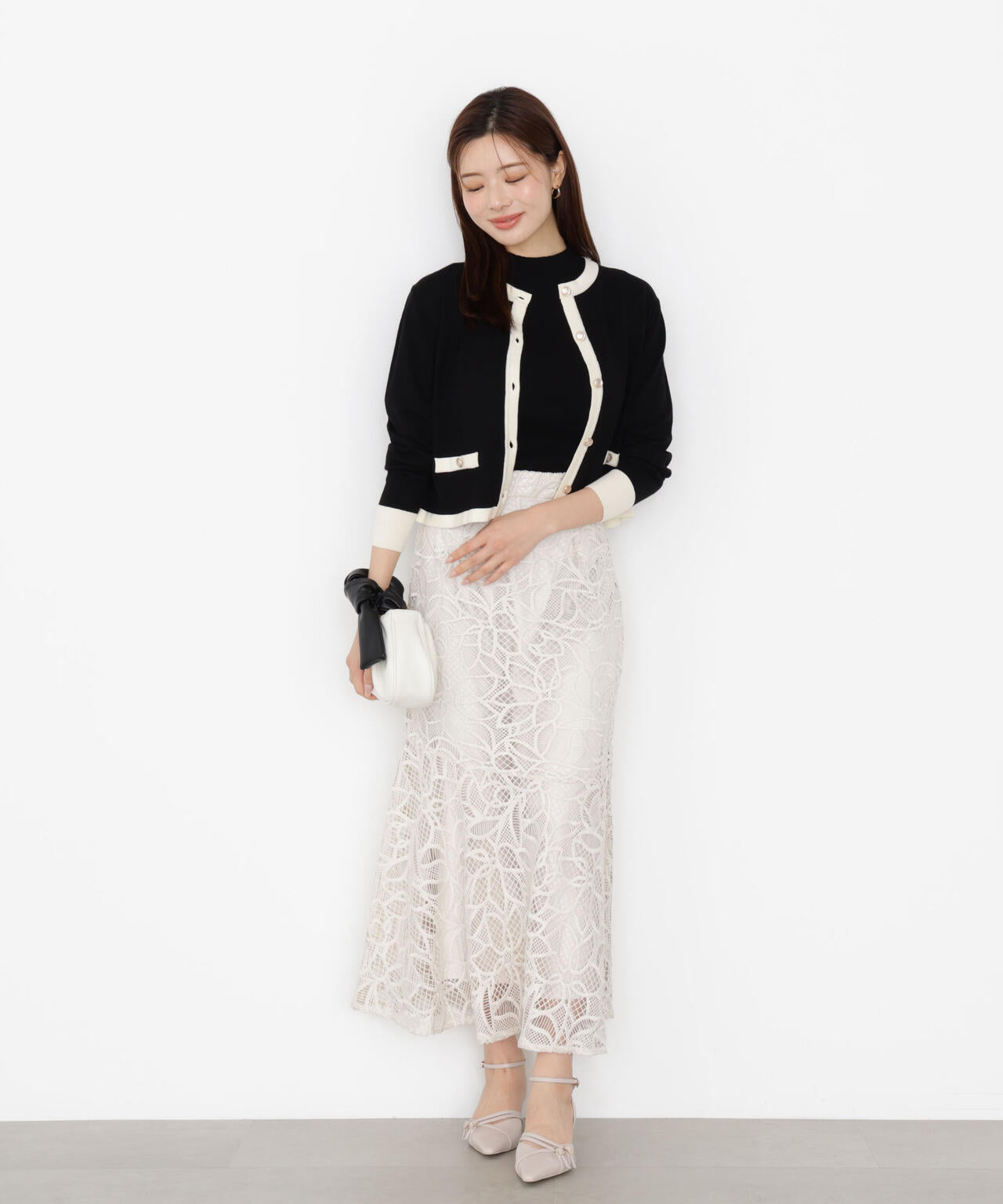 【松川星さん着用】<ハンドウォッシャブル>ニュアンス釦ニットアンサンブル