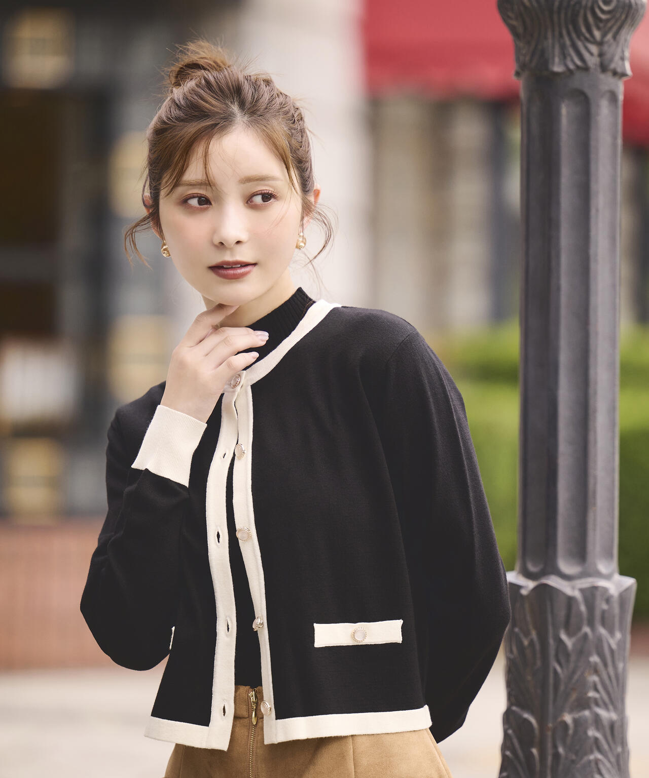 【松川星さん着用】<ハンドウォッシャブル>ニュアンス釦ニットアンサンブル