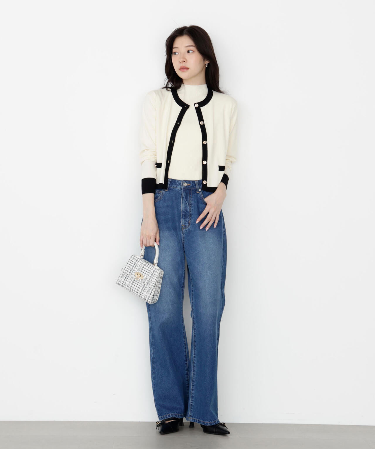 【松川星さん着用】<ハンドウォッシャブル>ニュアンス釦ニットアンサンブル