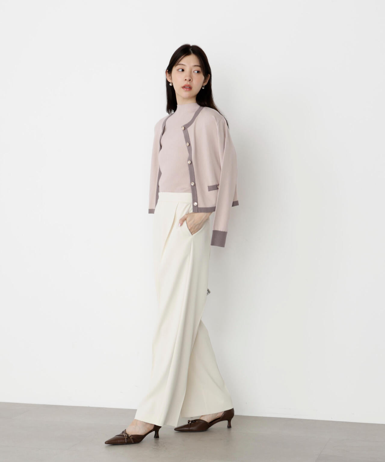 【松川星さん着用】<ハンドウォッシャブル>ニュアンス釦ニットアンサンブル