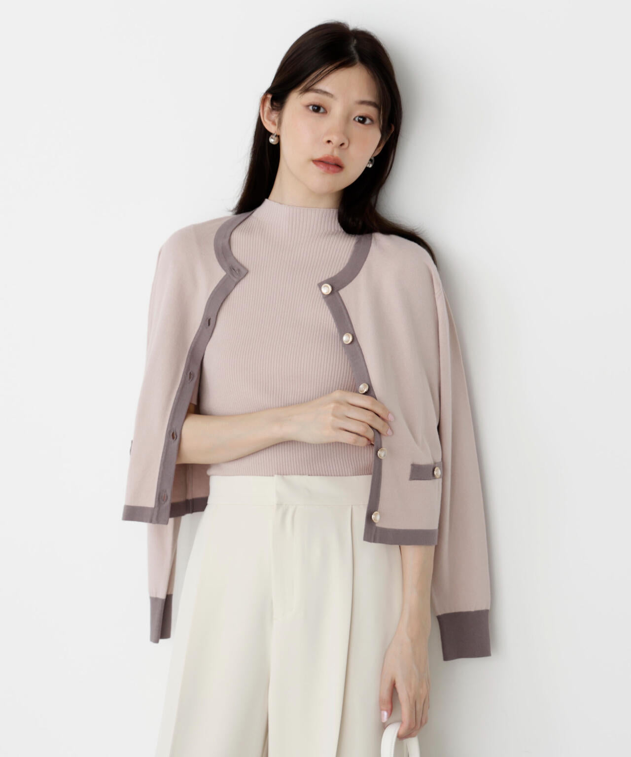 【松川星さん着用】<ハンドウォッシャブル>ニュアンス釦ニットアンサンブル